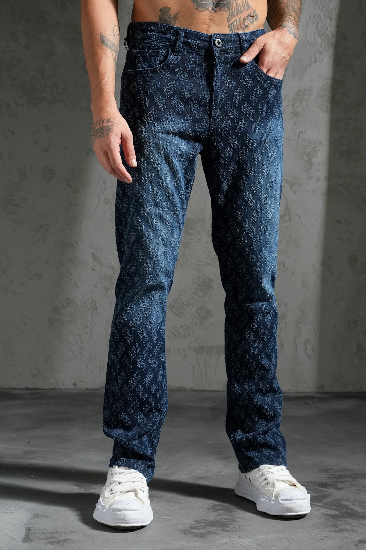 Püskül Desen Flare Kot Pantolon - blue
