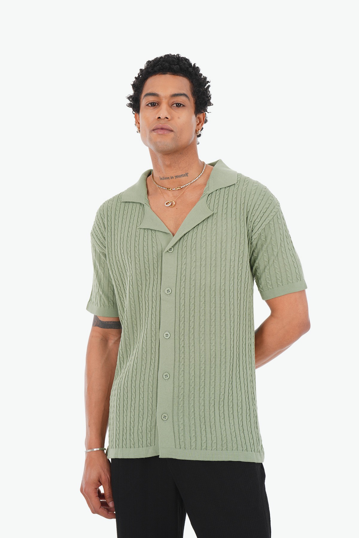 Thick Wick Pattern Acrylic Shirt - Mint