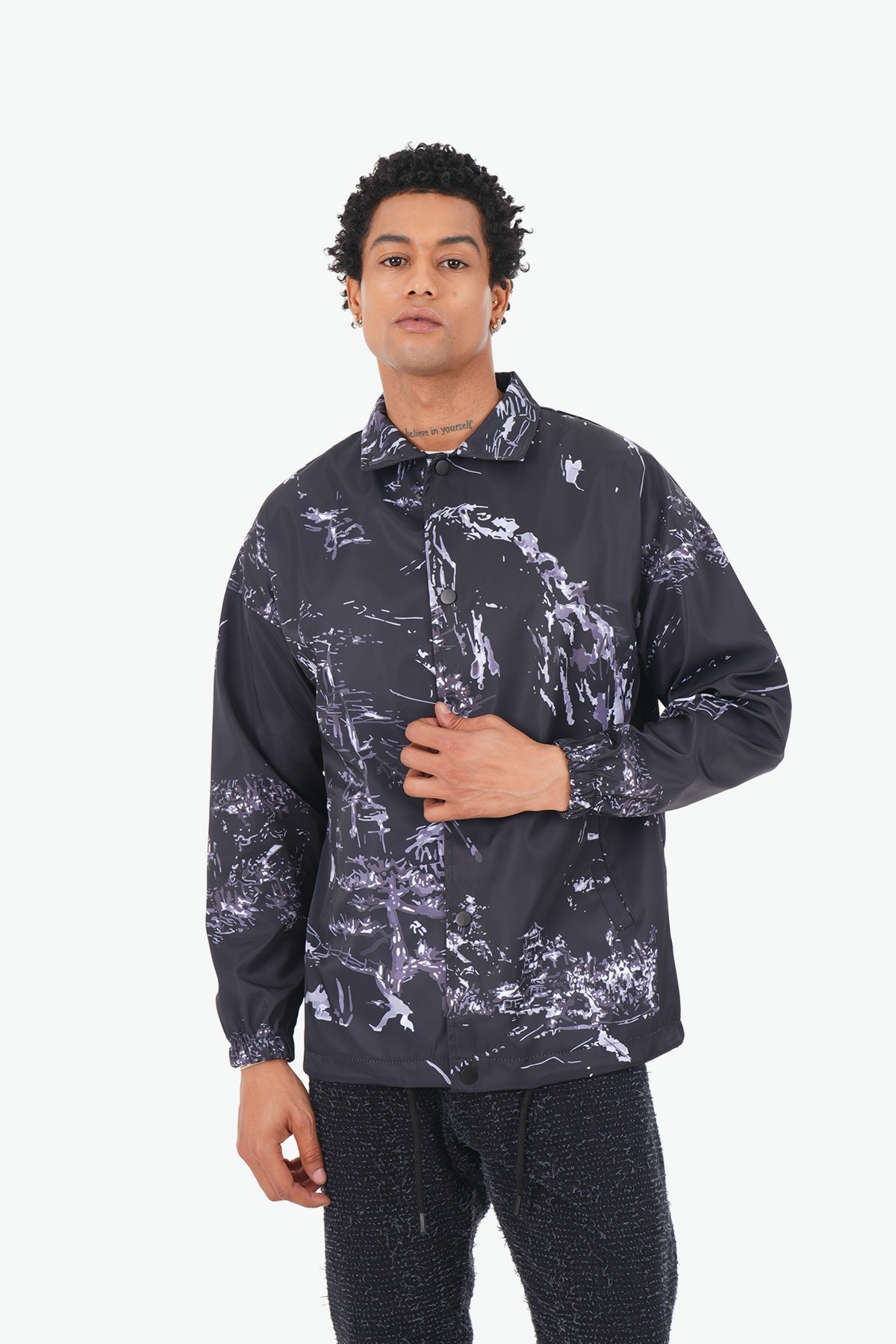 Japonic Pattern College Jacket - black