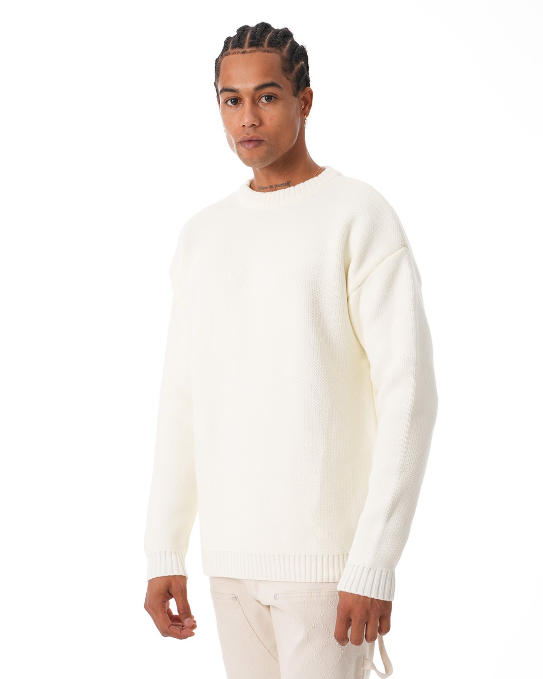 Basic Crew Neck Knitwear Sweater - Ecru