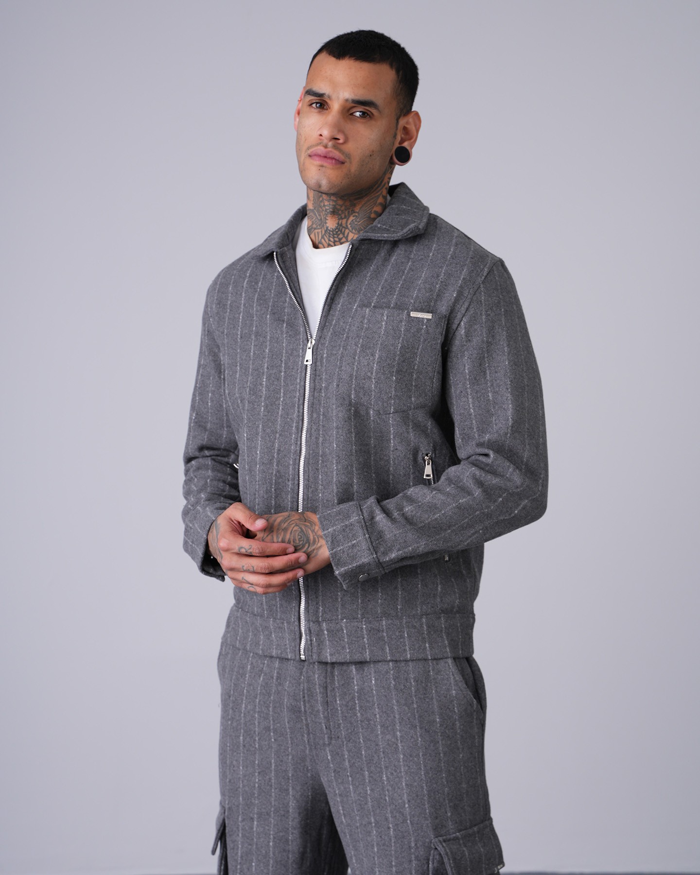 Regular Fit Zippered Jacket Trousers Set