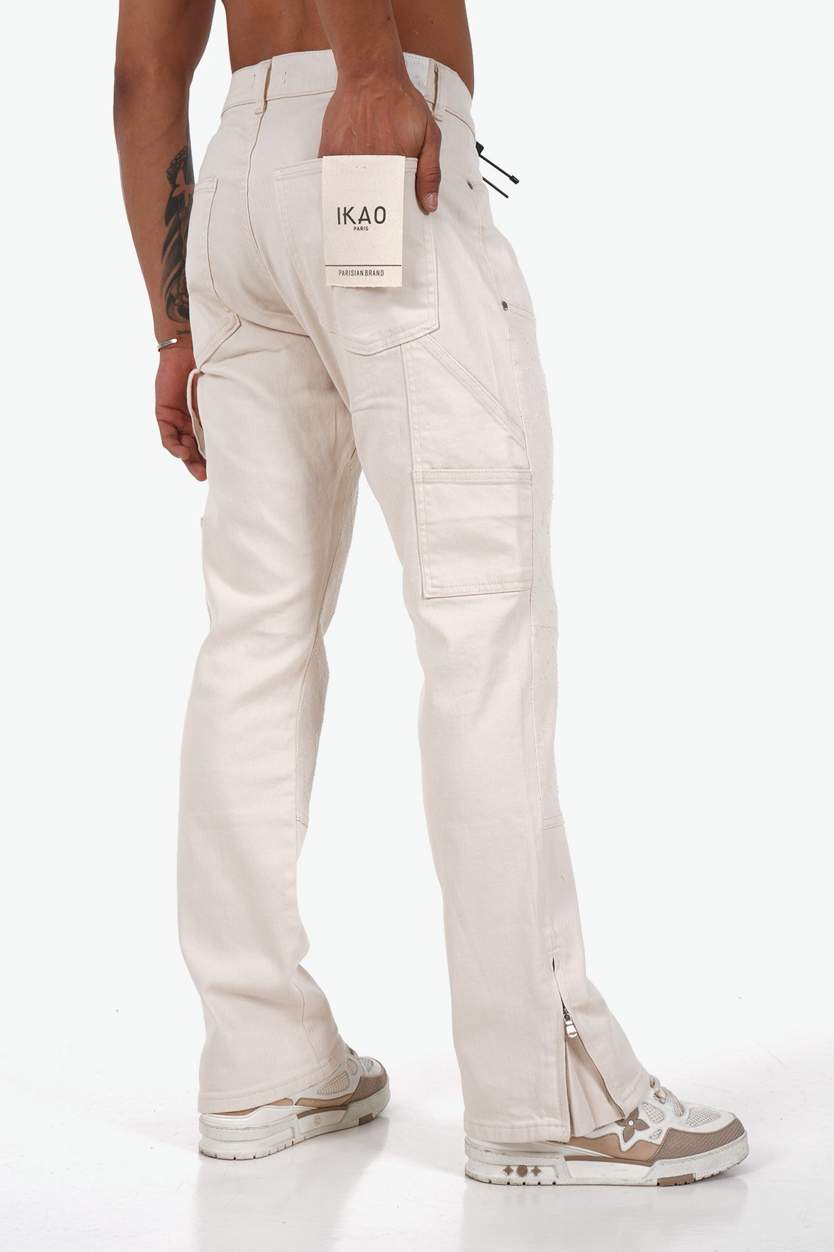 Baklava Desenli Regular Fit Zipped Kot Pantolon
