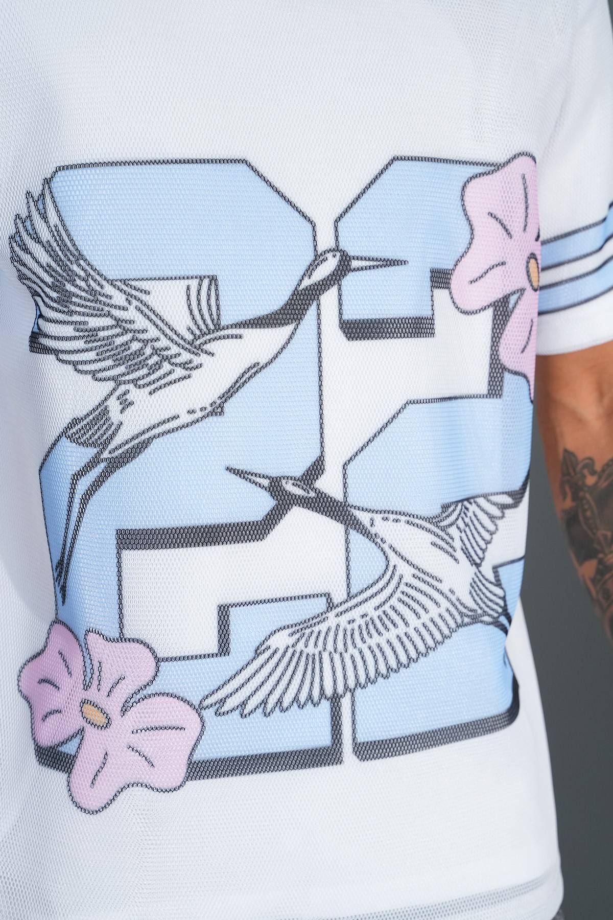 Printed V Neck Oversize T-Shirt - White
