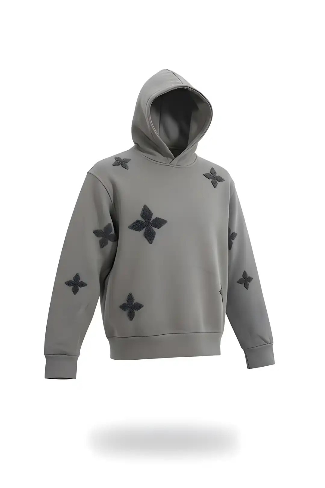 Yıldız  Desenli Kapüşonlu Sweatshirt - Gri