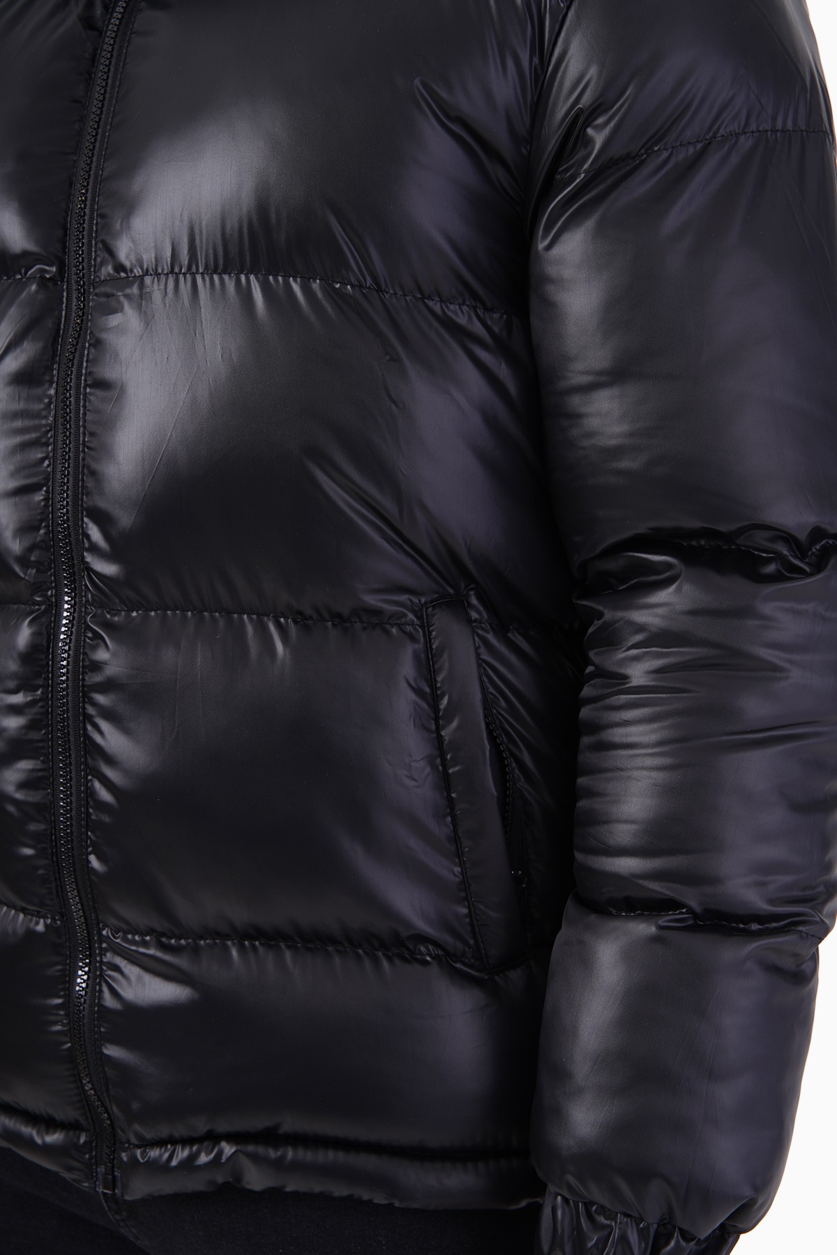 Shiny Hooded Puffer Jacket - black