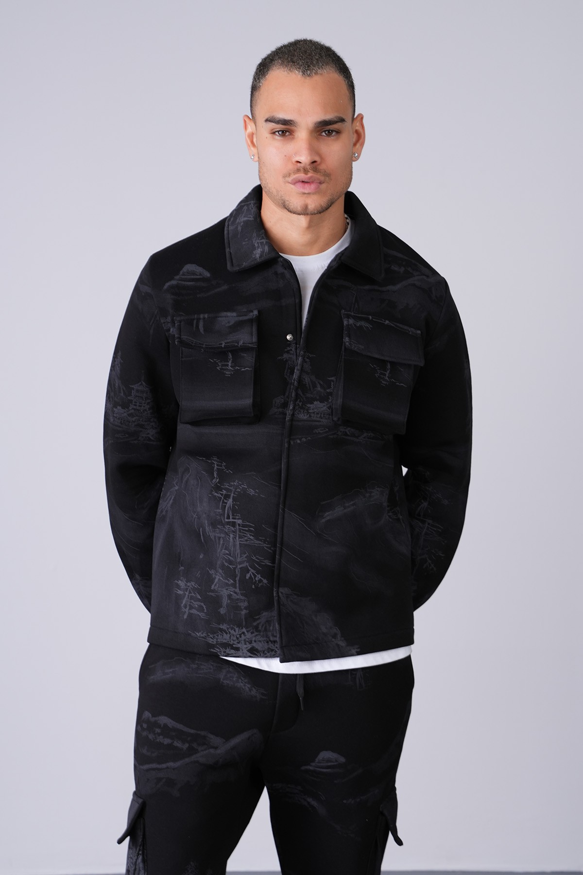 Double Set with Snap Jacket - black