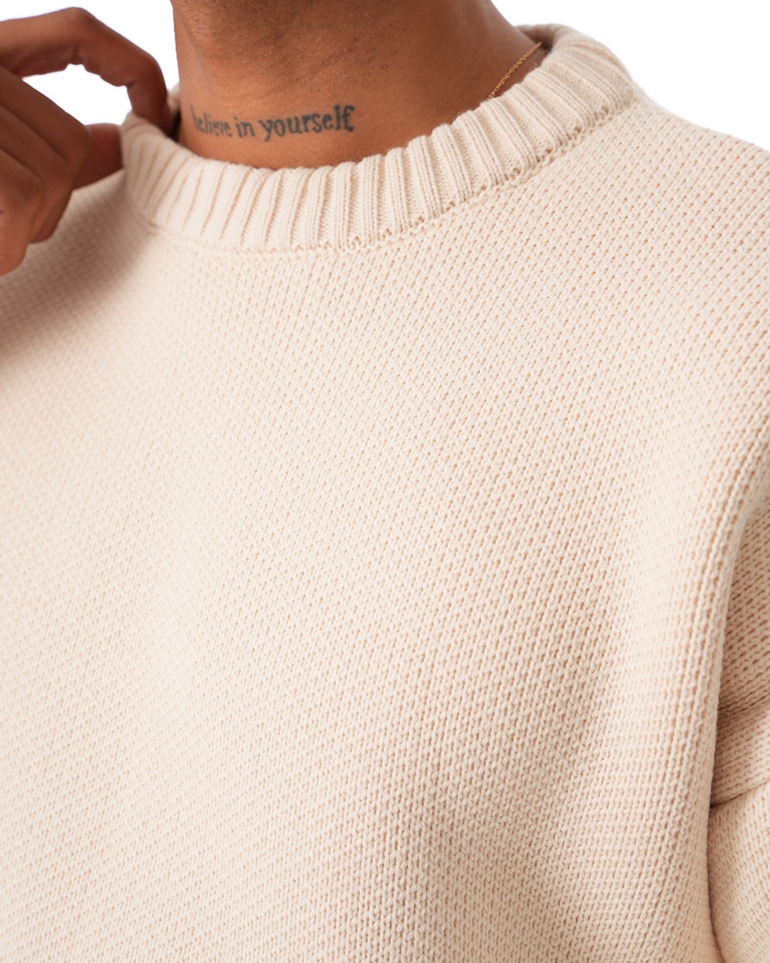 Basic Crew Neck Knitwear Sweater - Beige