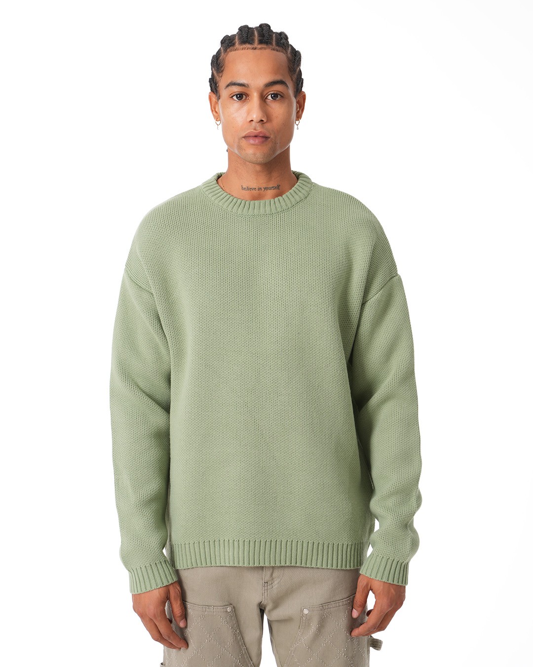 Basic Crew Neck Knitwear Sweater - Mint