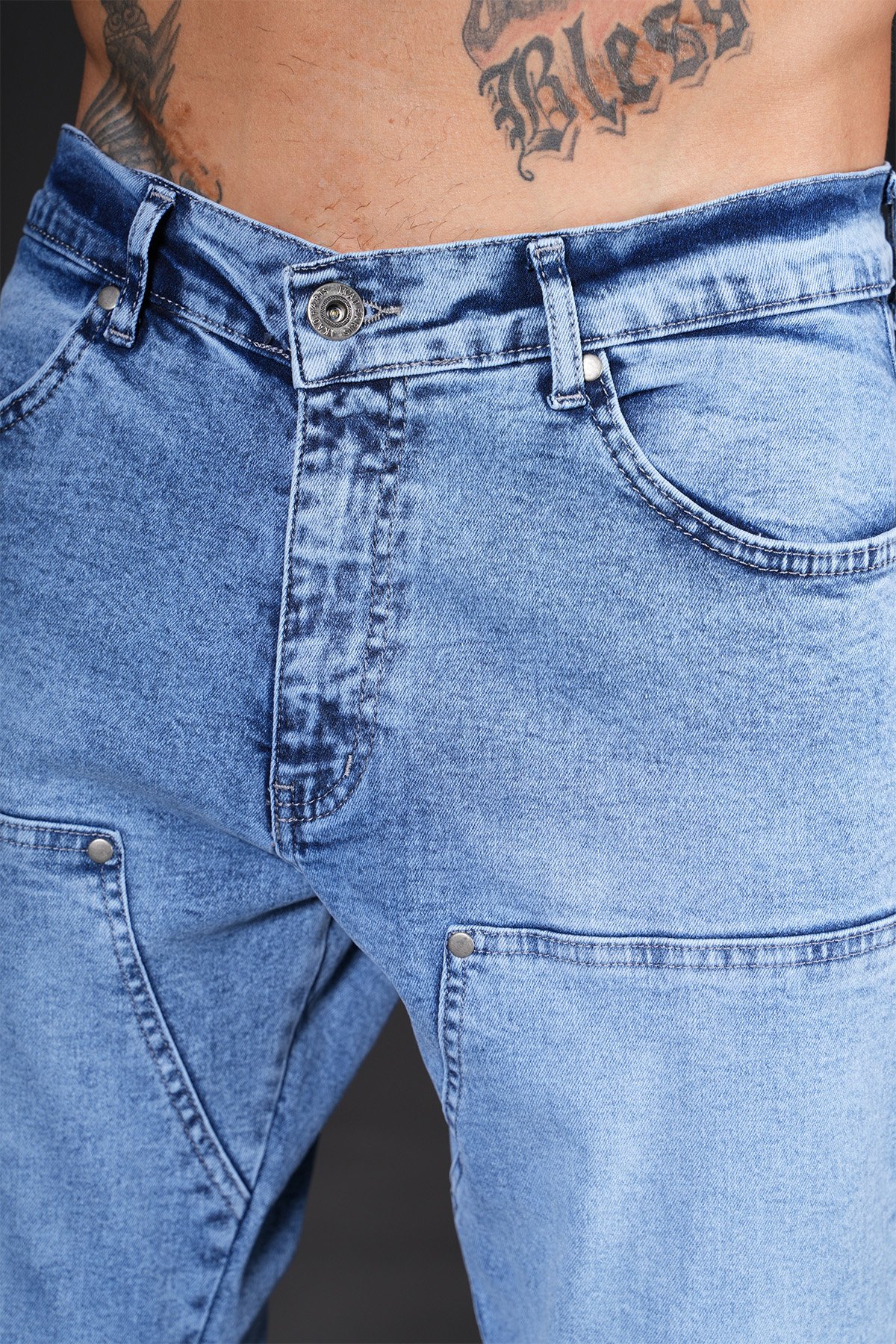 Yan Cep Detaylı Zipped Kot Pantolon