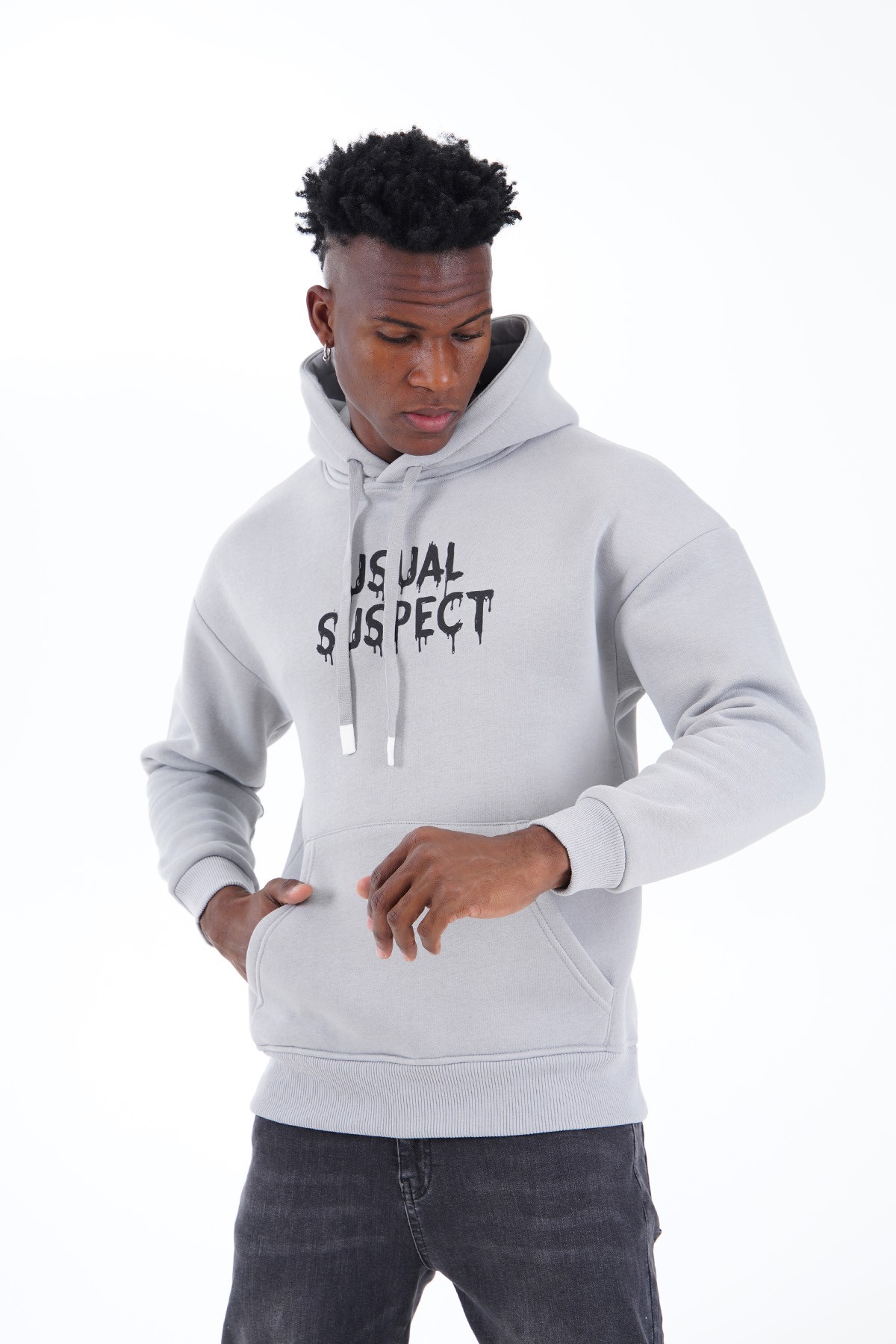 Usual Suspect Printed Hooded Sweatshirt - gray