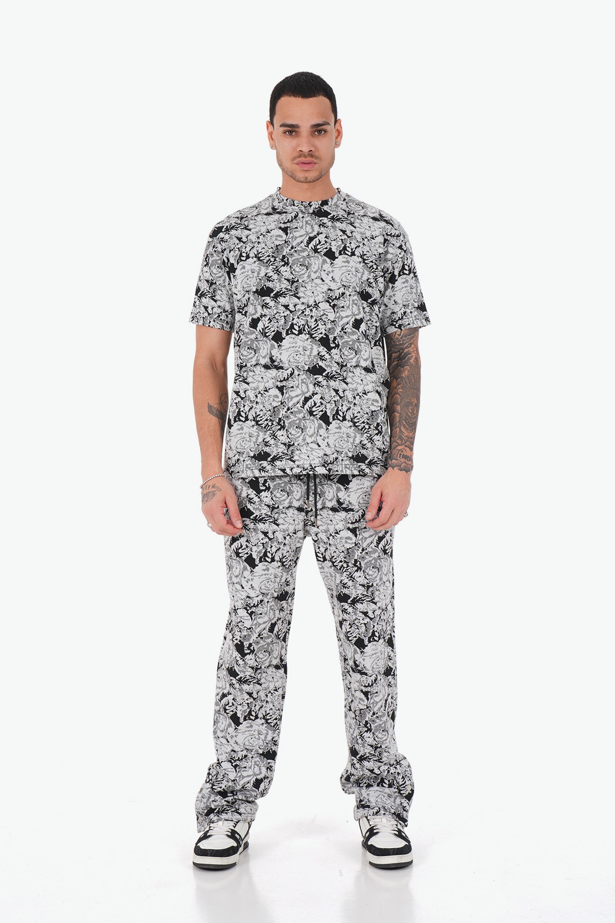Mixed Rose Pattern T-Shirt Trousers Set