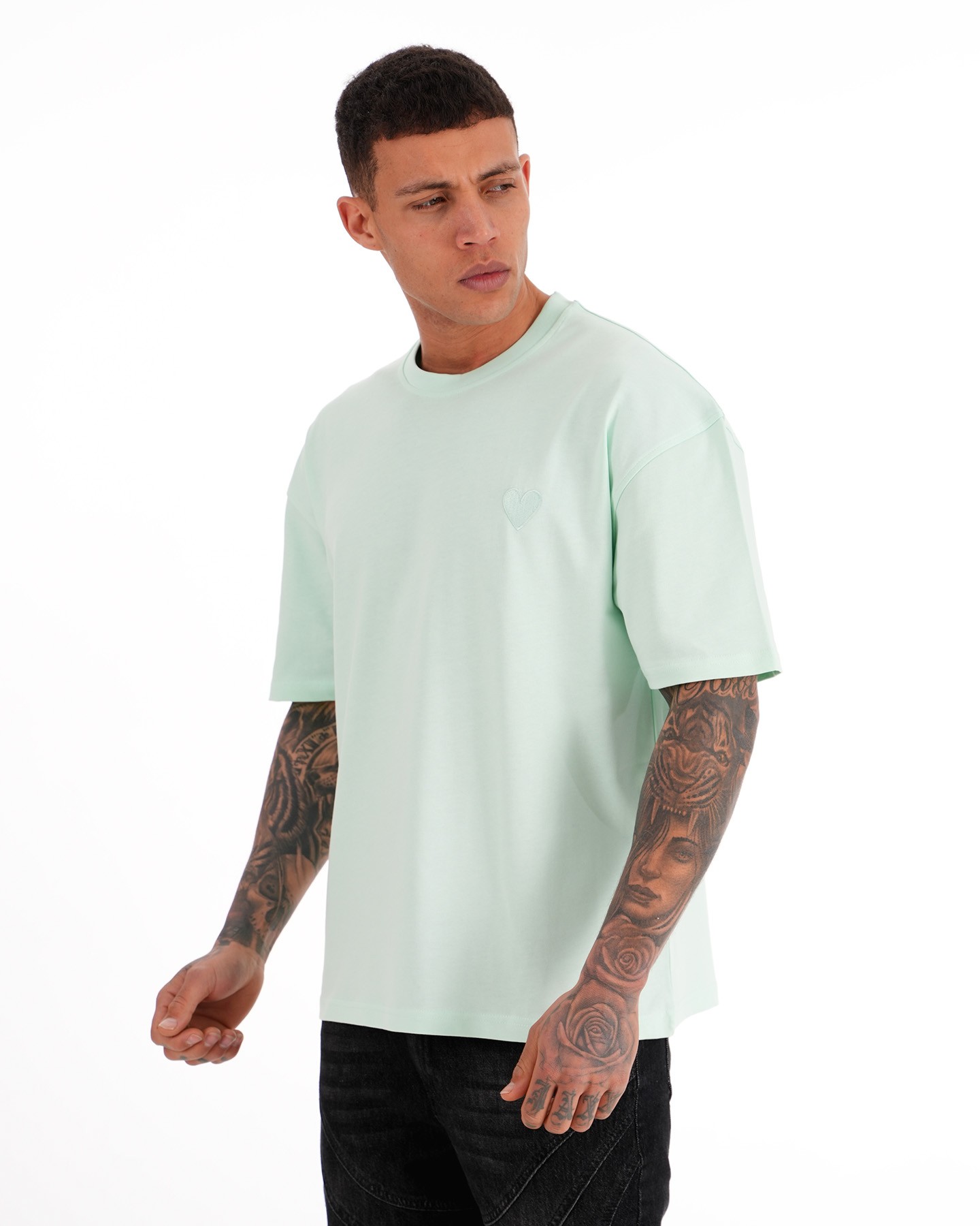 Kalp Desen Oversize Tişört