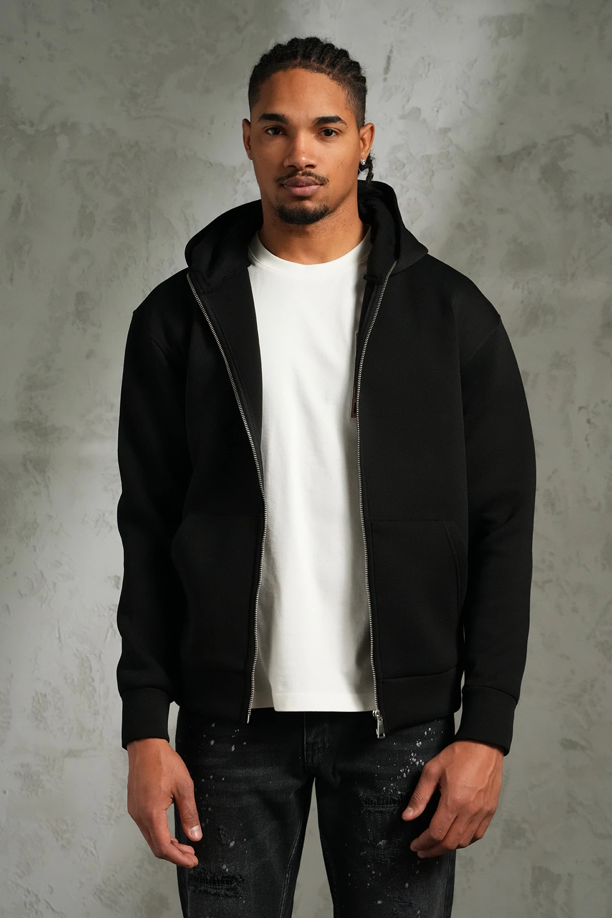 Çift Kapüşonlu Maskeli Fermuarlı Sweatshirt