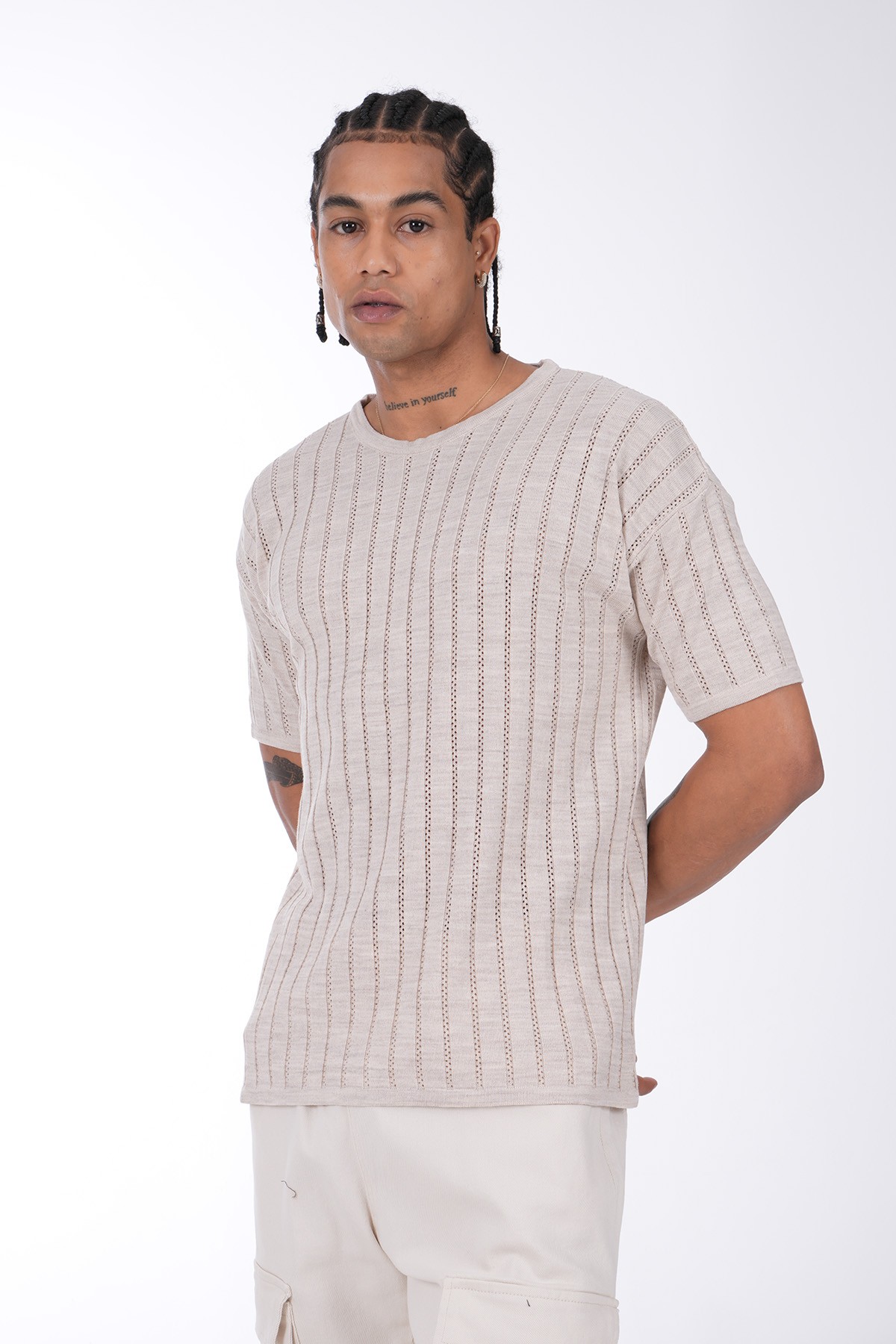 Basic Acrylic T-Shirt - Beige