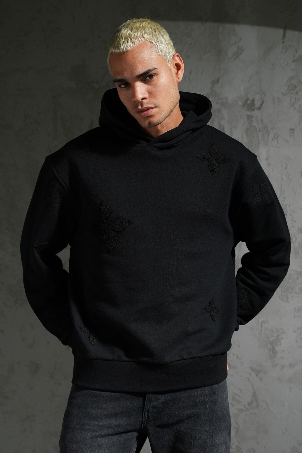 Yıldız  Desenli Kapüşonlu Sweatshirt