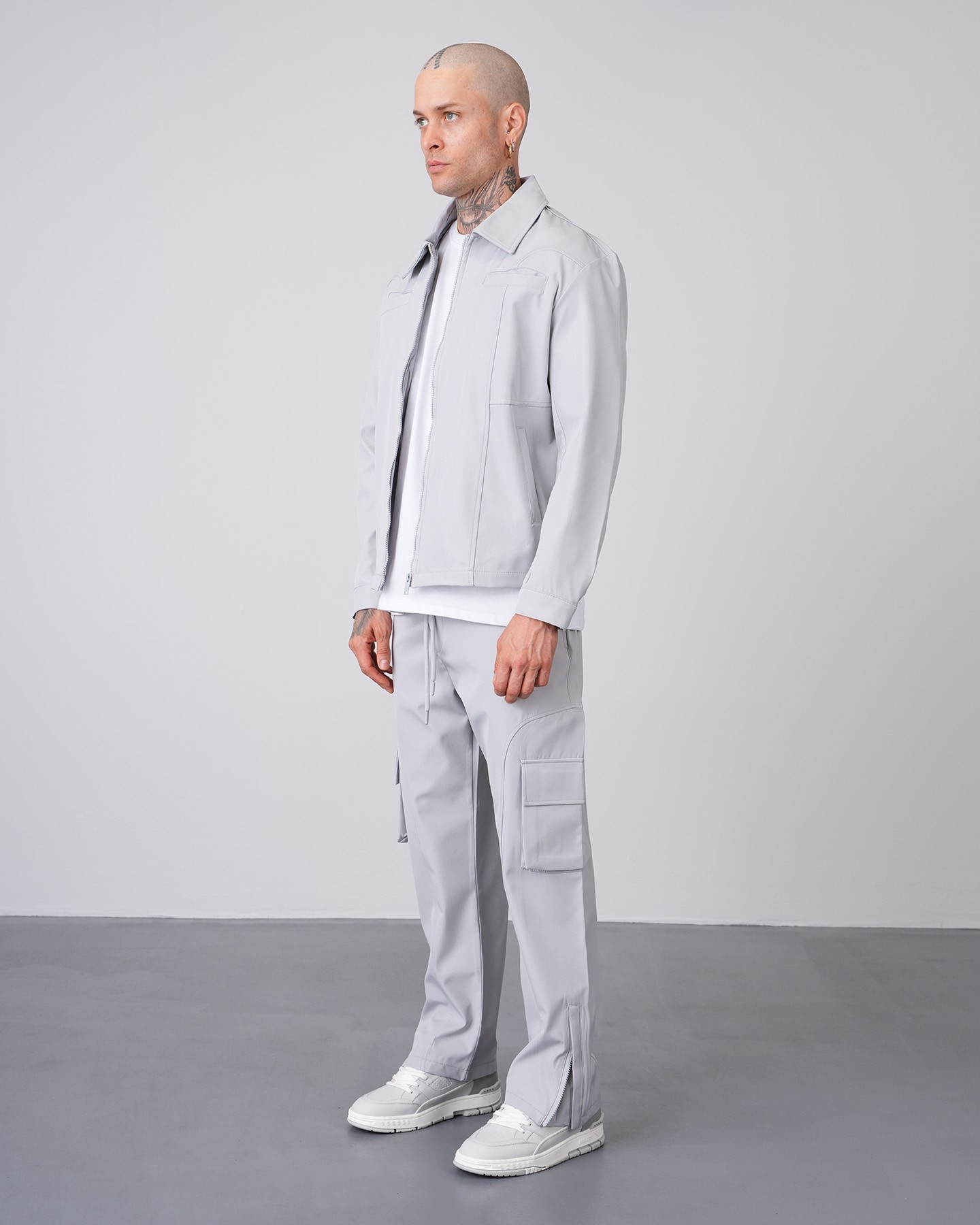 Regular Fit Zippered Jacket Trousers Set - gray