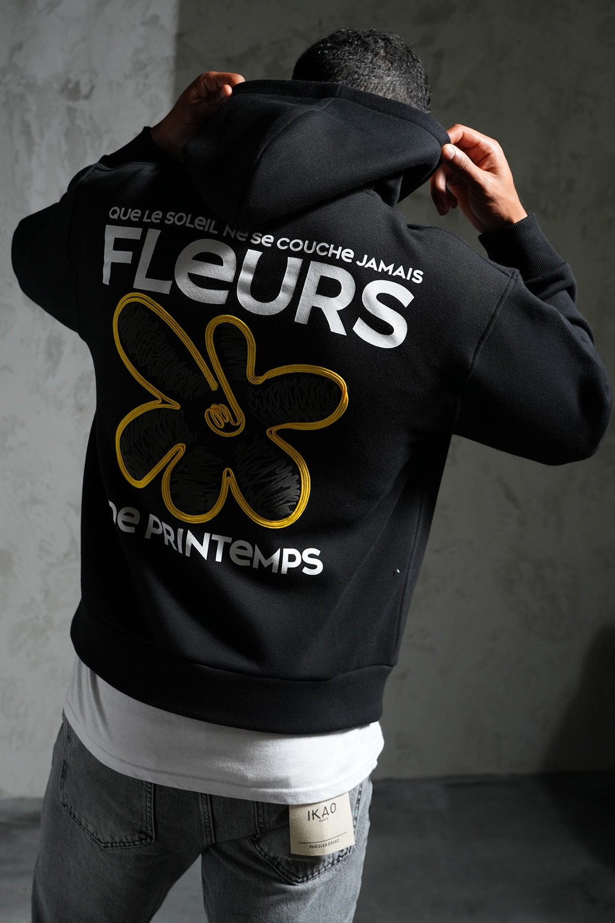 Fleurs Baskılı Kapüşonlu Sweatshirt - black