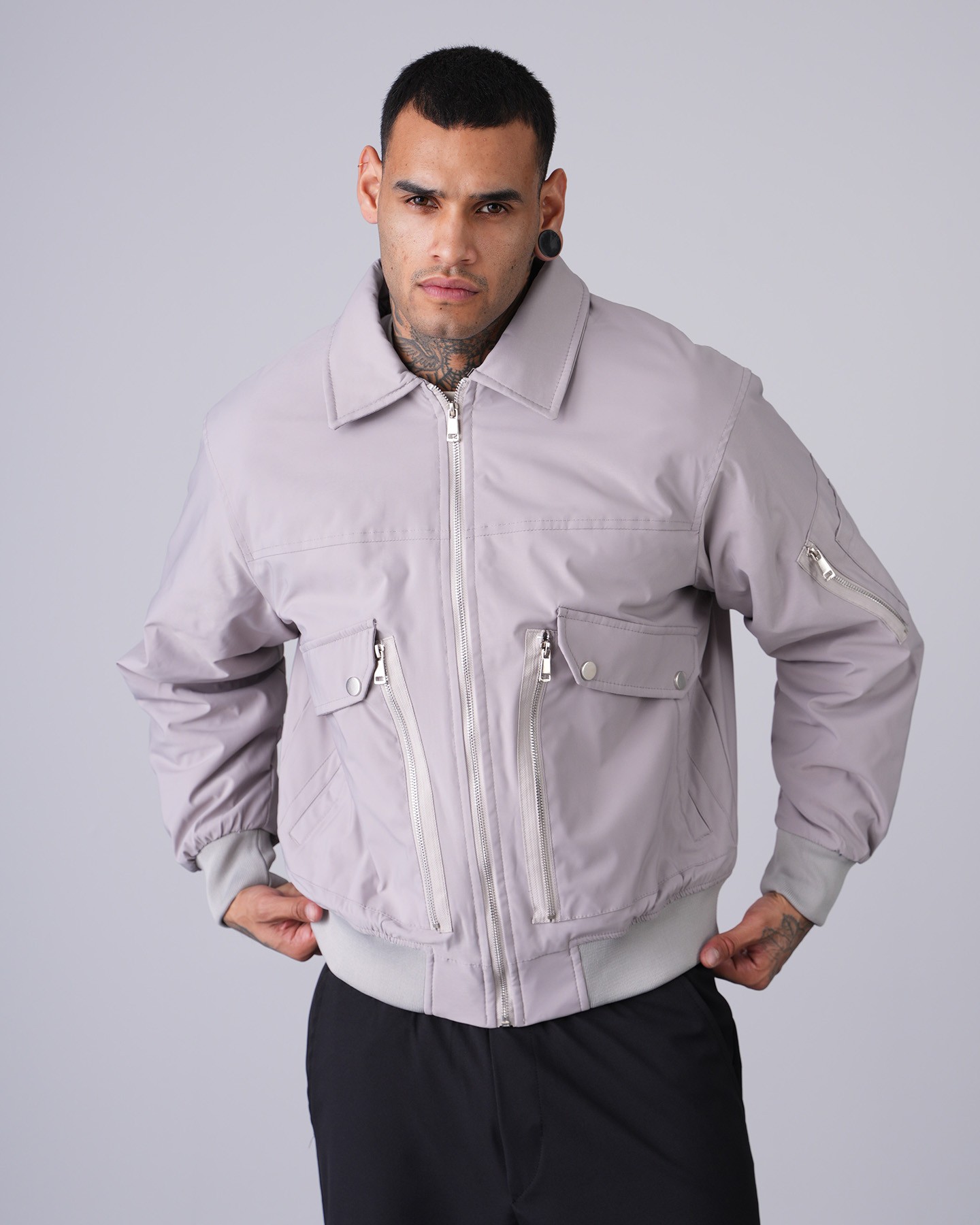 Regular Fit Bomber Coat - gray