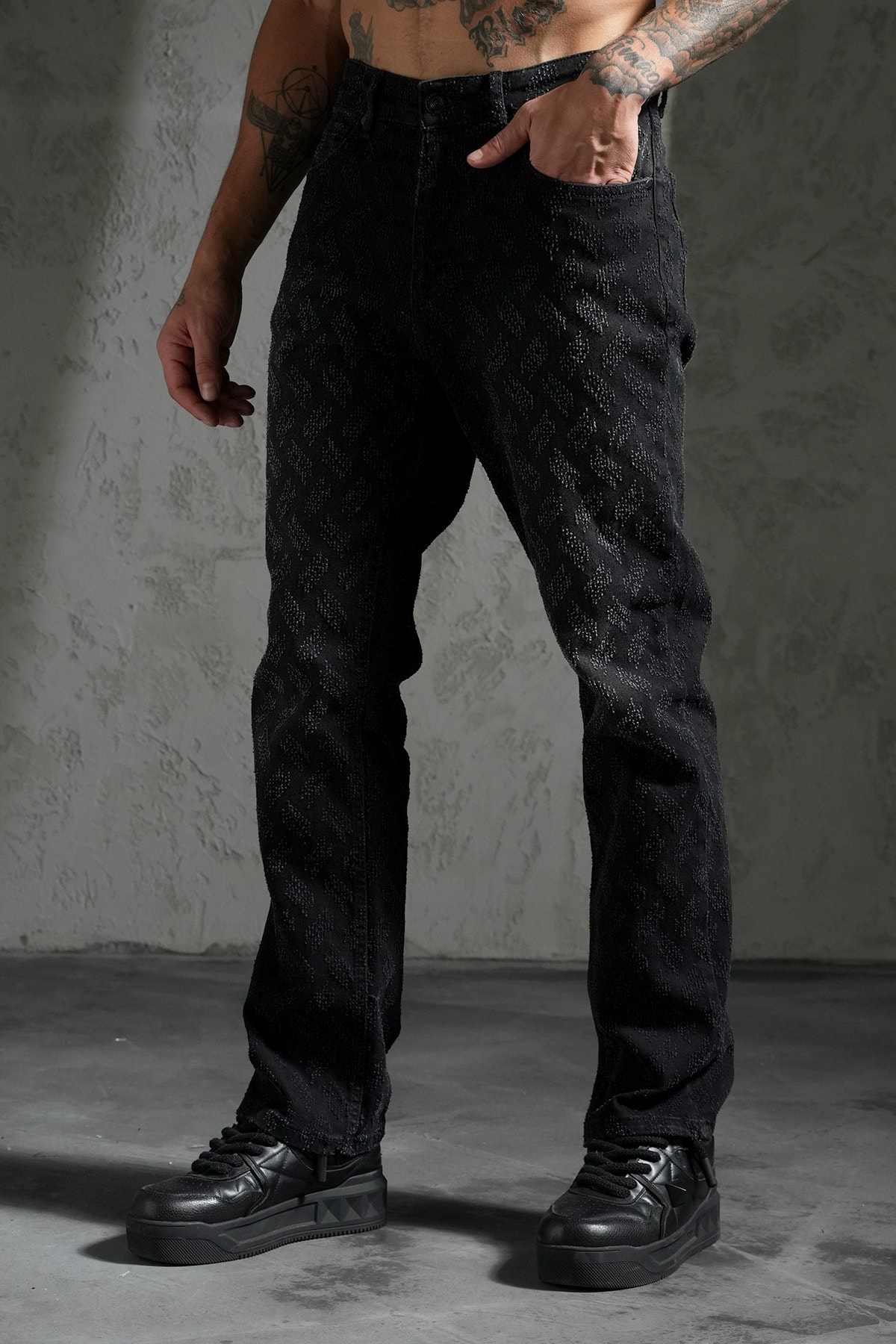 Püskül Desen Flare Kot Pantolon - black