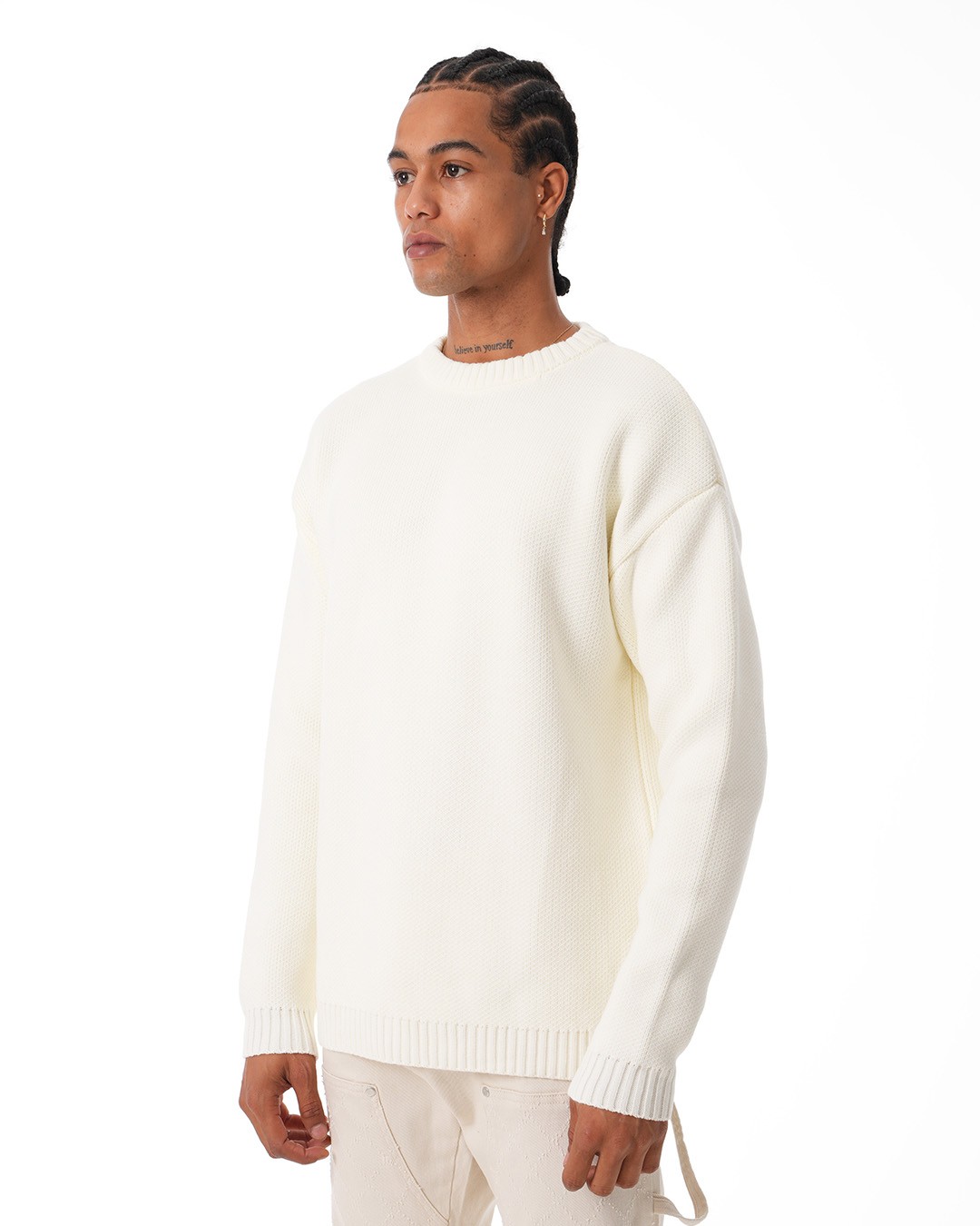 Basic Crew Neck Knitwear Sweater - Ecru