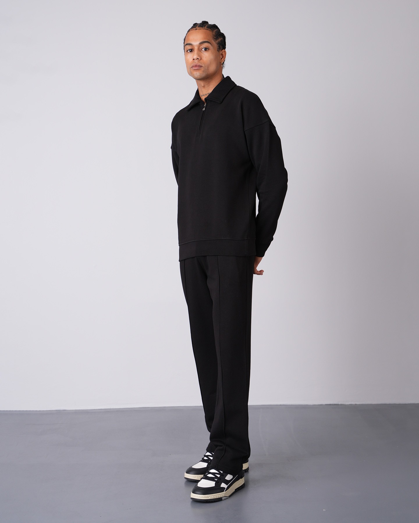 Sweatshirt Trousers Double Set - black