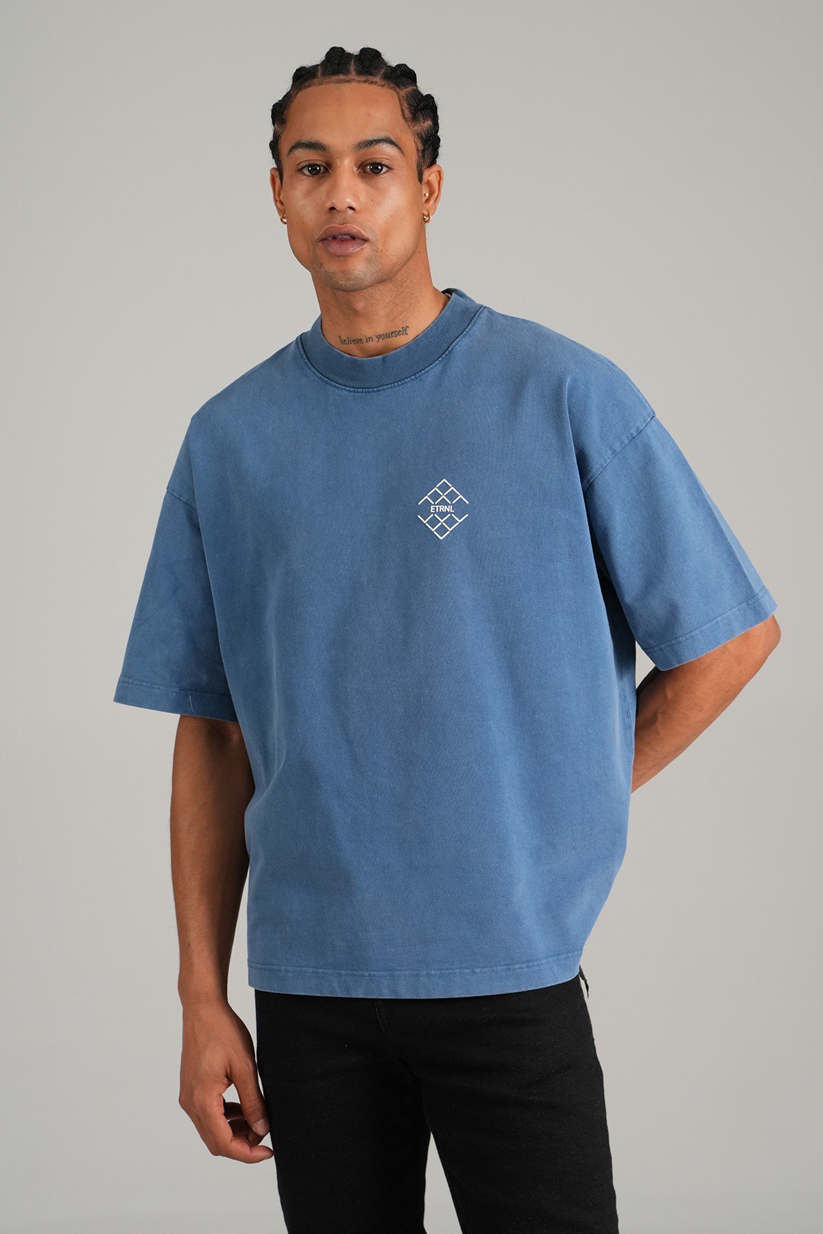 ETRNL Baskılı Oversize Tişört - Lacivert