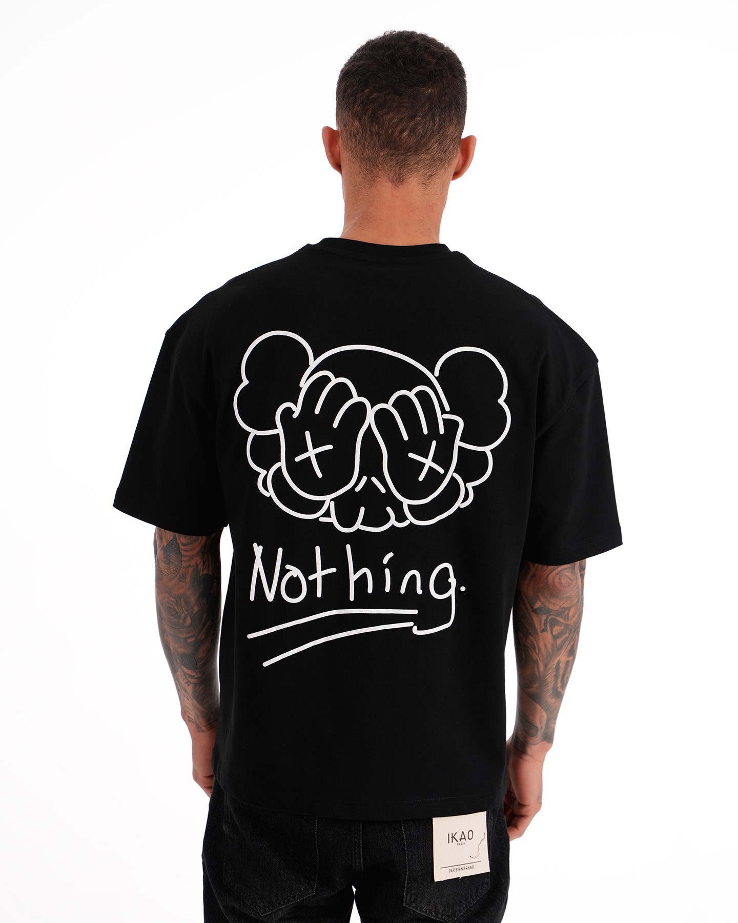 Baskılı Oversize Tişört - black