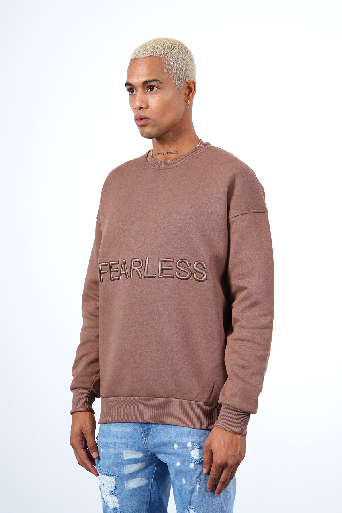 Fearless Embroidered Sweat - Brown