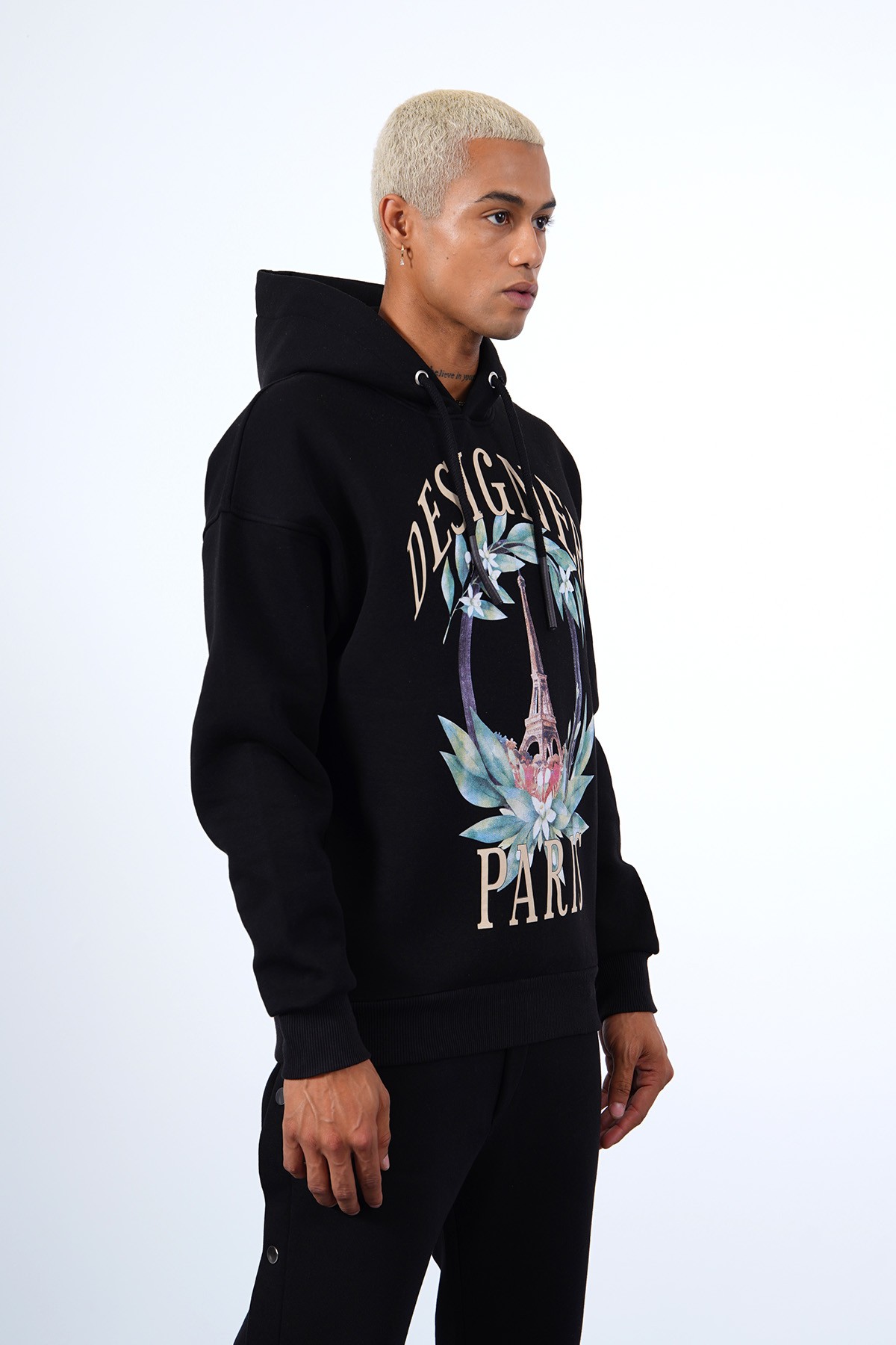 Designer Paris Baskılı Kapüşonlu Sweatshirt