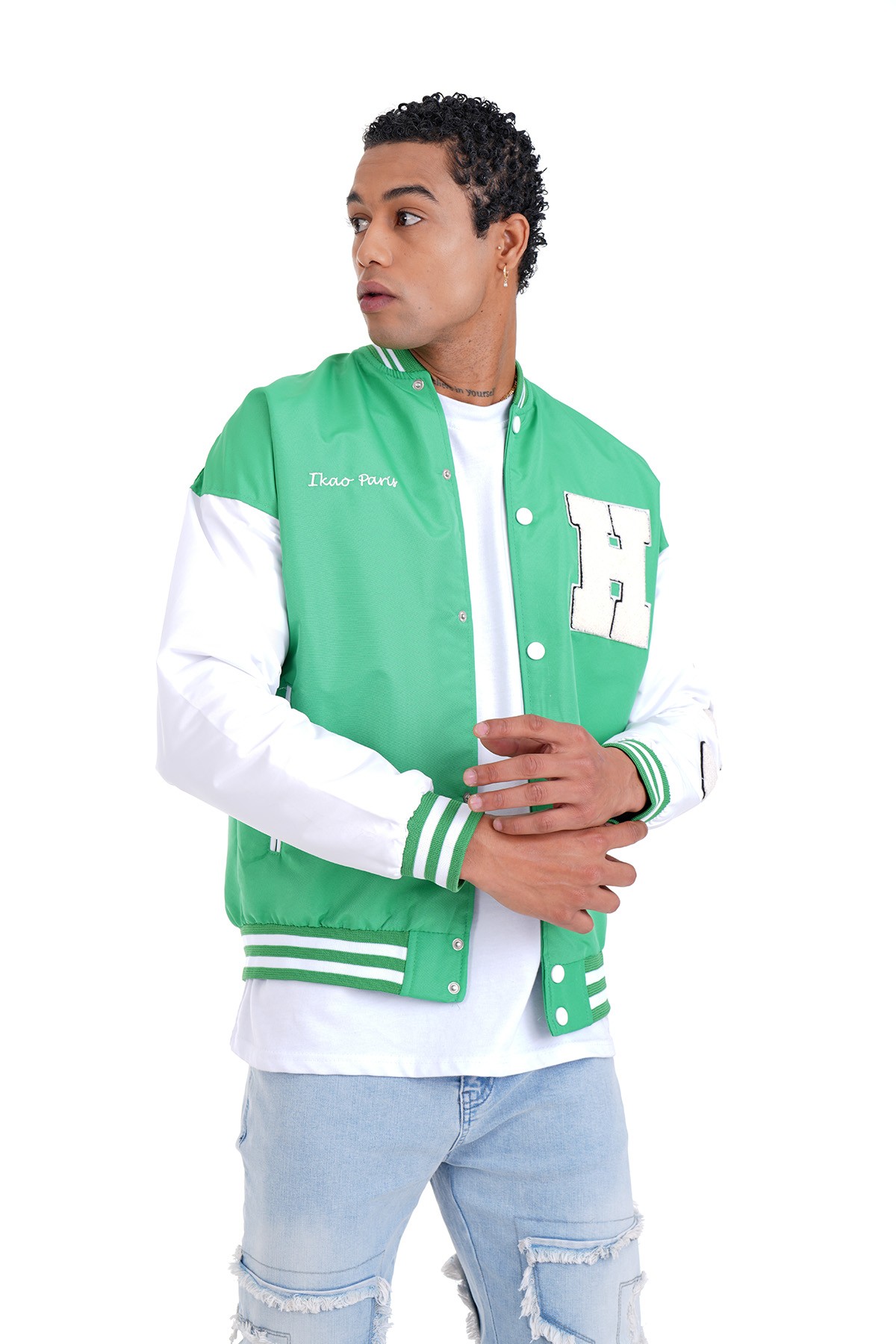 H Detailed College Jacket - green