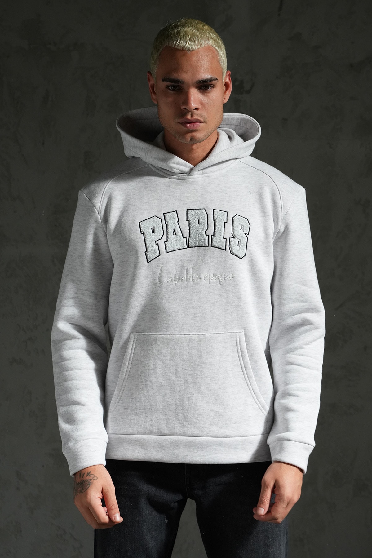 Paris Detaylı Kapüşonlu Sweatshirt - gray