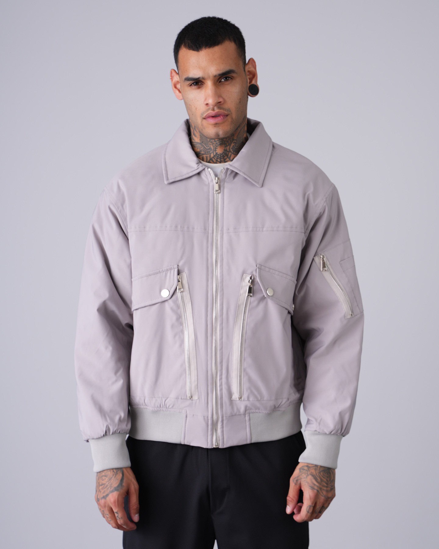 Regular Fit Bomber Coat - gray