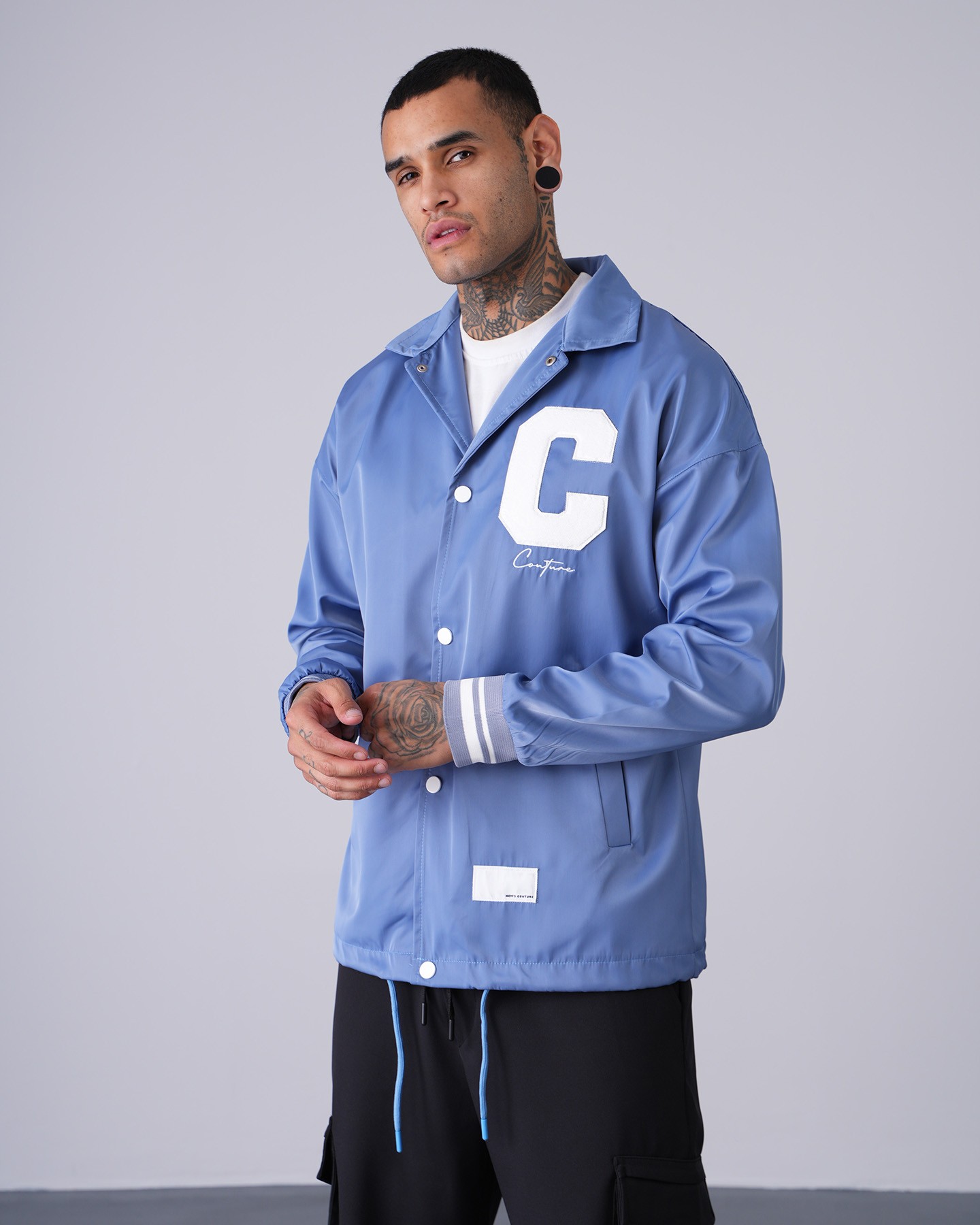 C Embroidered College Jacket - İndigo