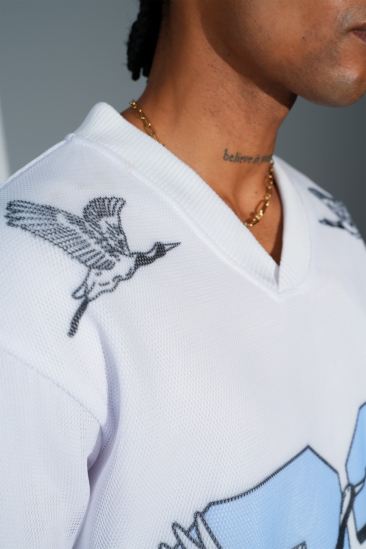Printed V Neck Oversize T-Shirt - White