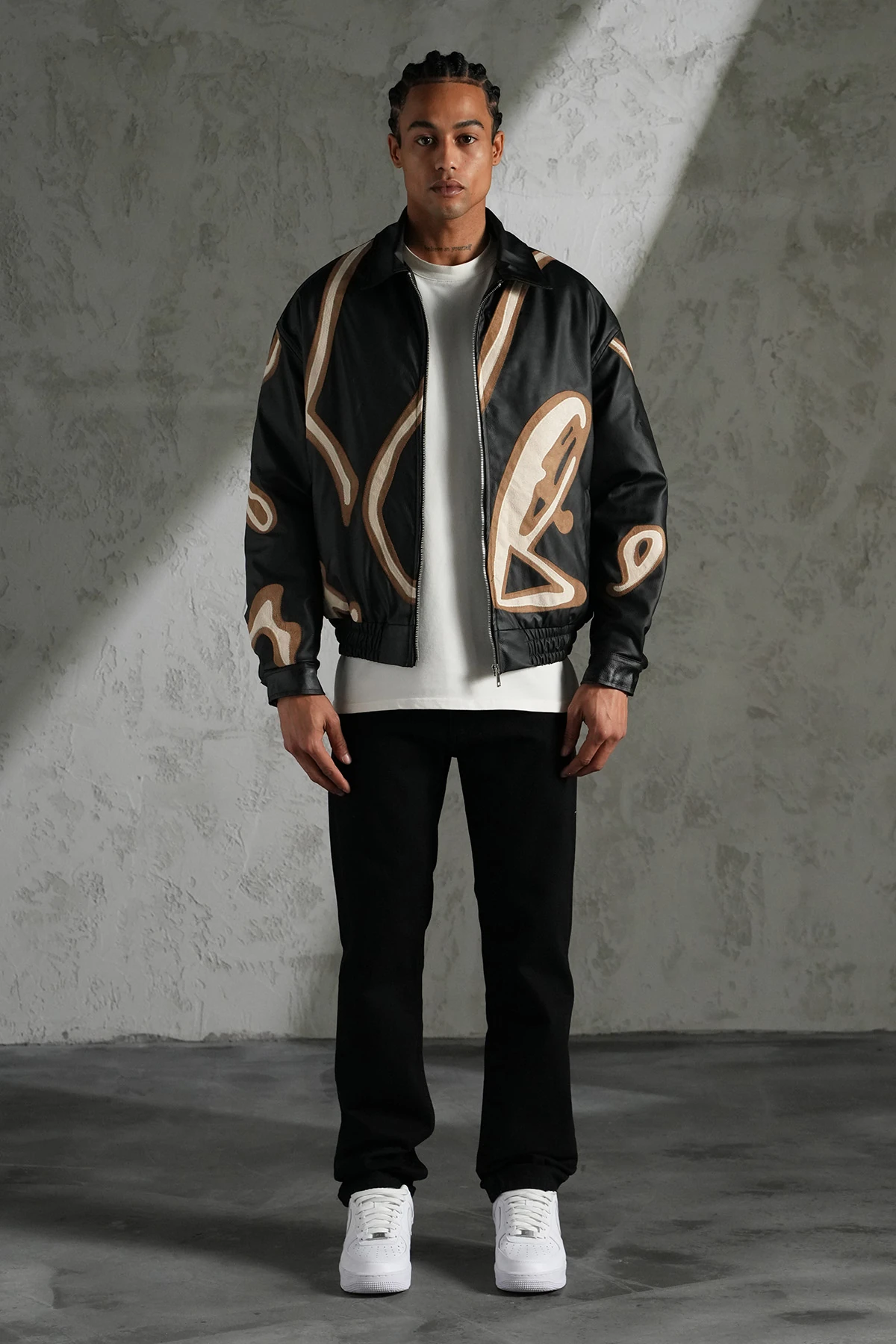 Stripe Detailed Leather Coat