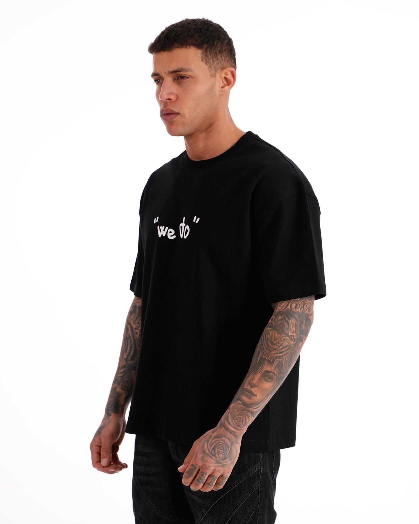 Baskılı Oversize Tişört - black