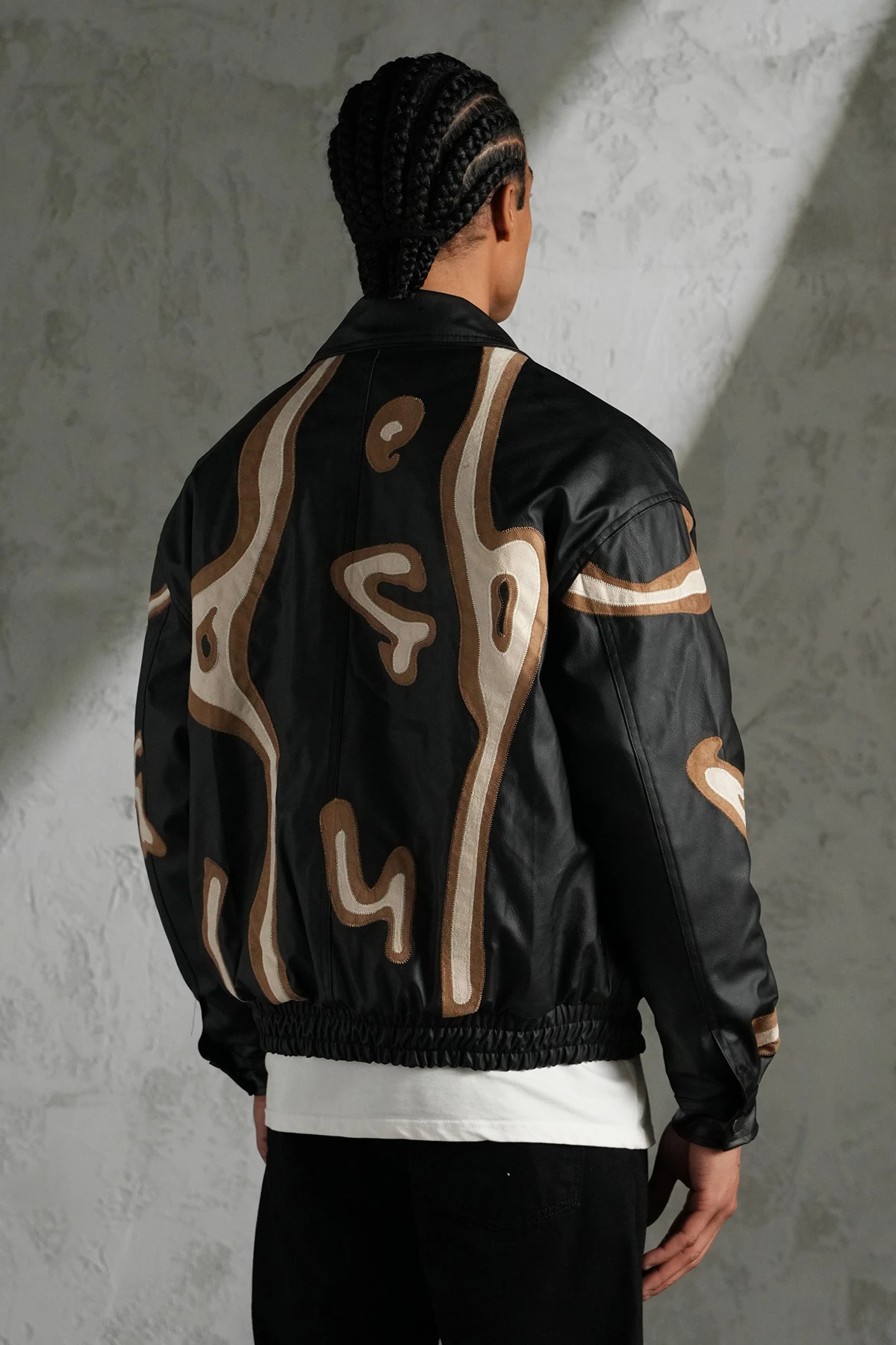 Stripe Detailed Leather Coat