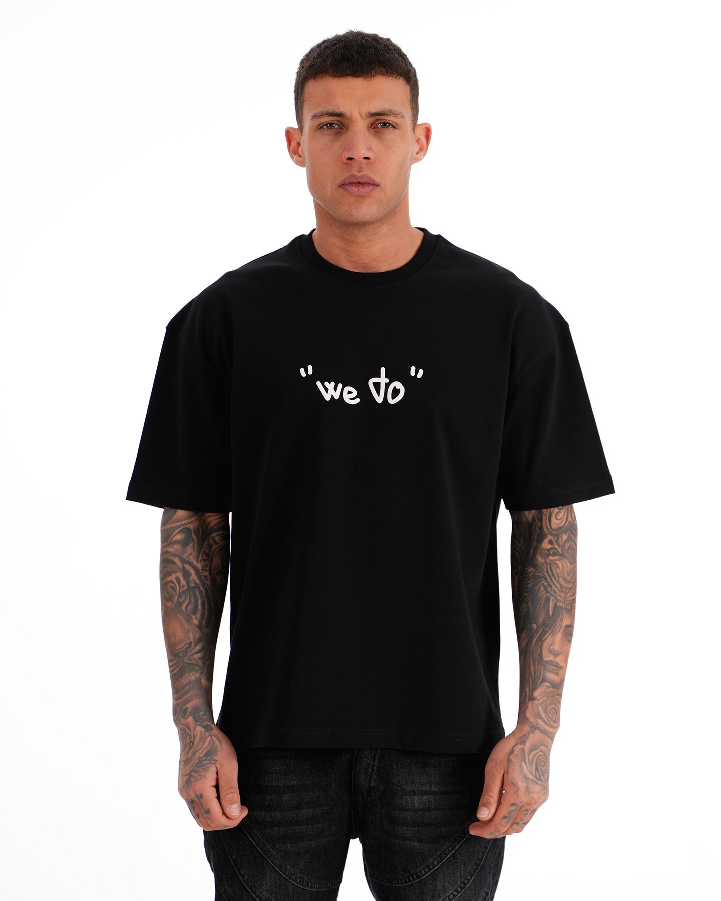 Baskılı Oversize Tişört - black