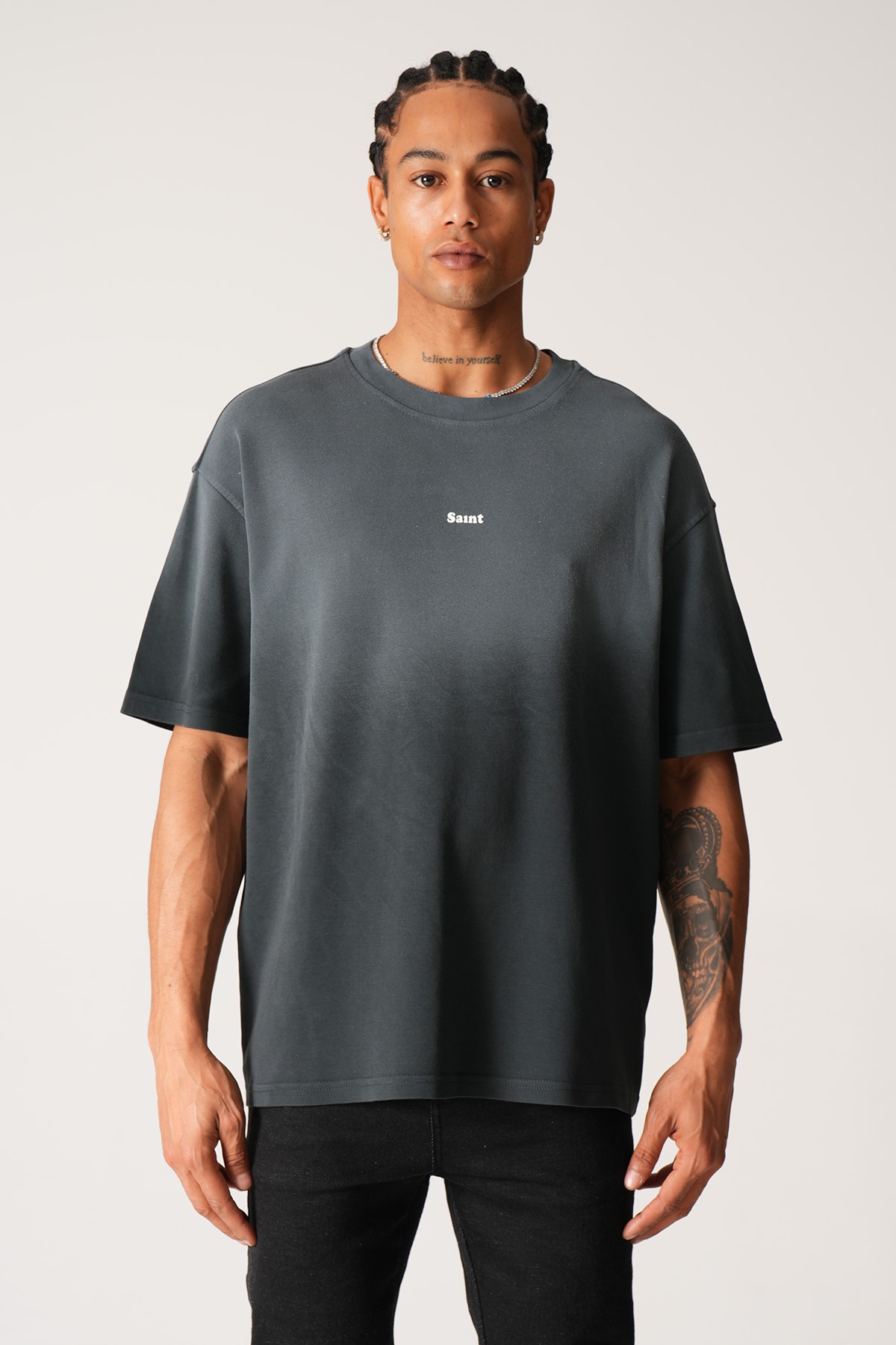 Saint Baskılı Oversize Tişört - Siyah