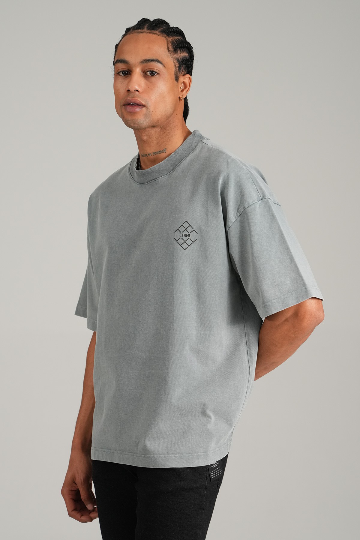 ETRNL Baskılı Oversize Tişört - gray