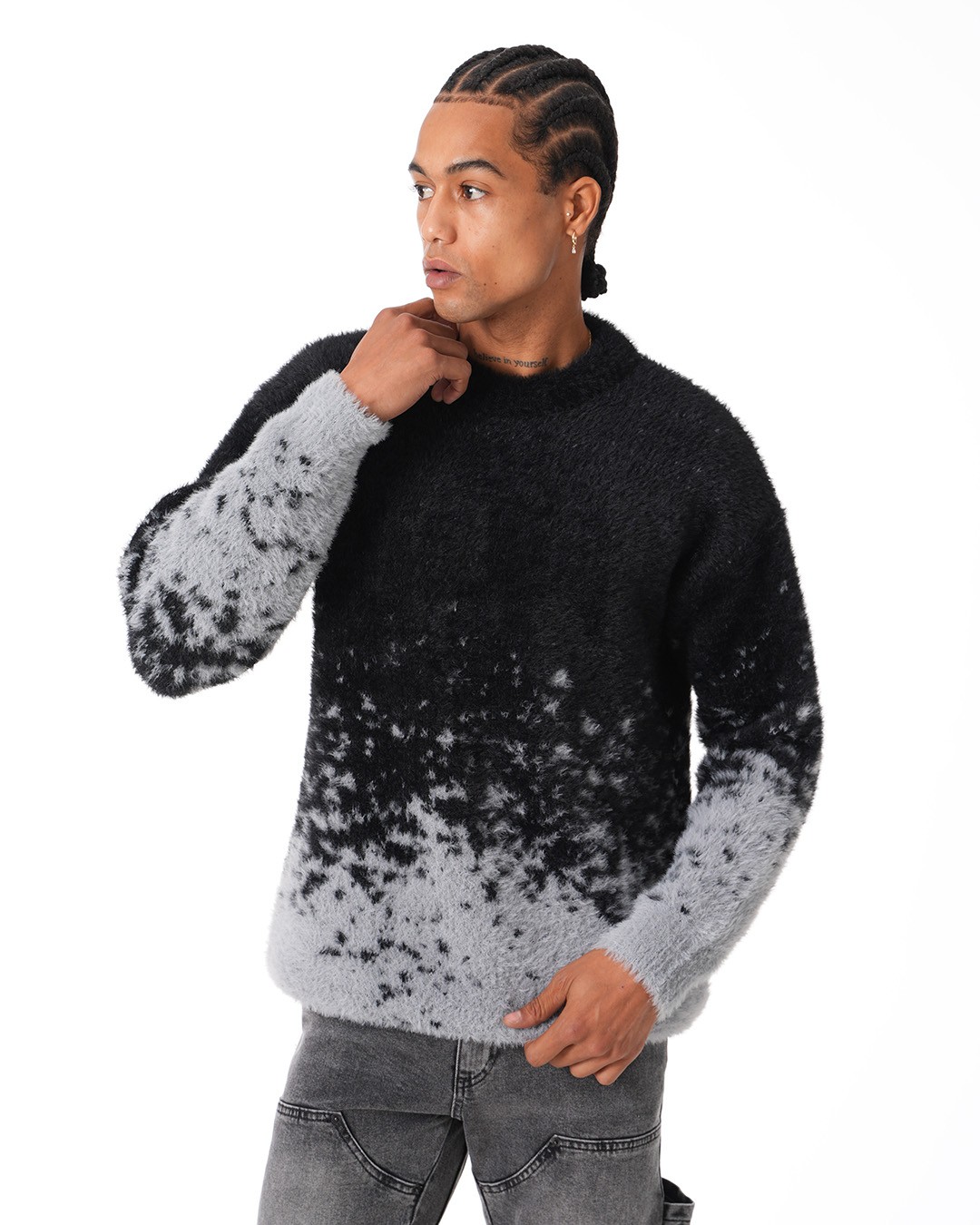 Contrast Gradient Knitwear Sweater - gray