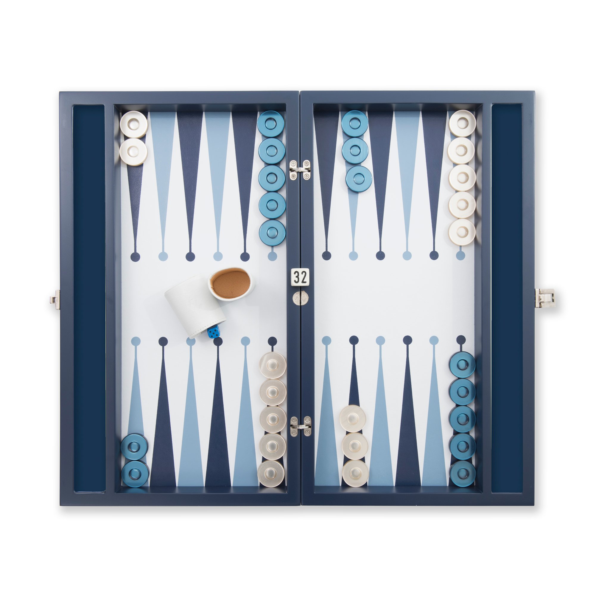 Merba Tavla 32 Handmade Backgammon Set - Personalized Premium with Ultramarine Leather, Custom Name and Logo, High Quality Wooden Board - 862