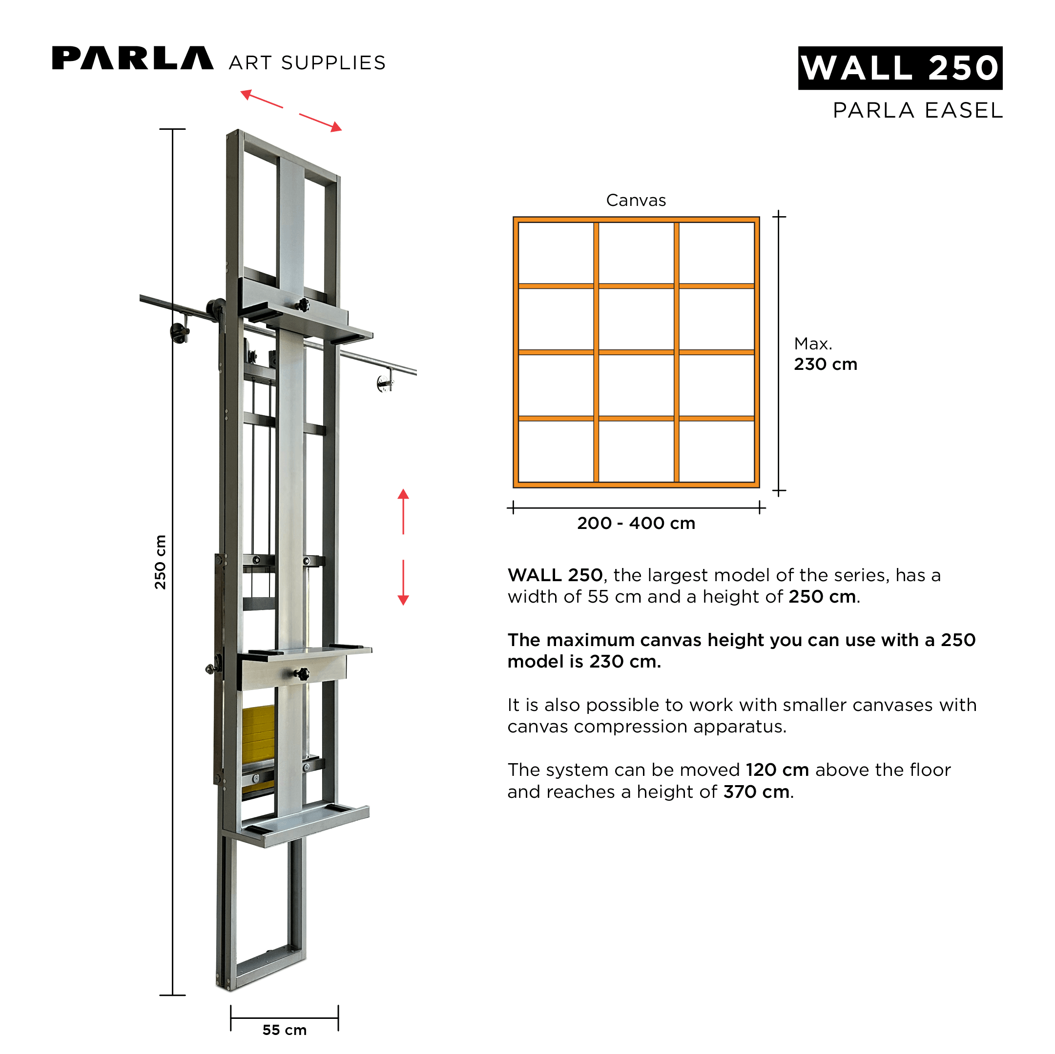 Wall Series Easels: Professional Aluminum Portable Custom Design Easel Stand for Artists and Museums