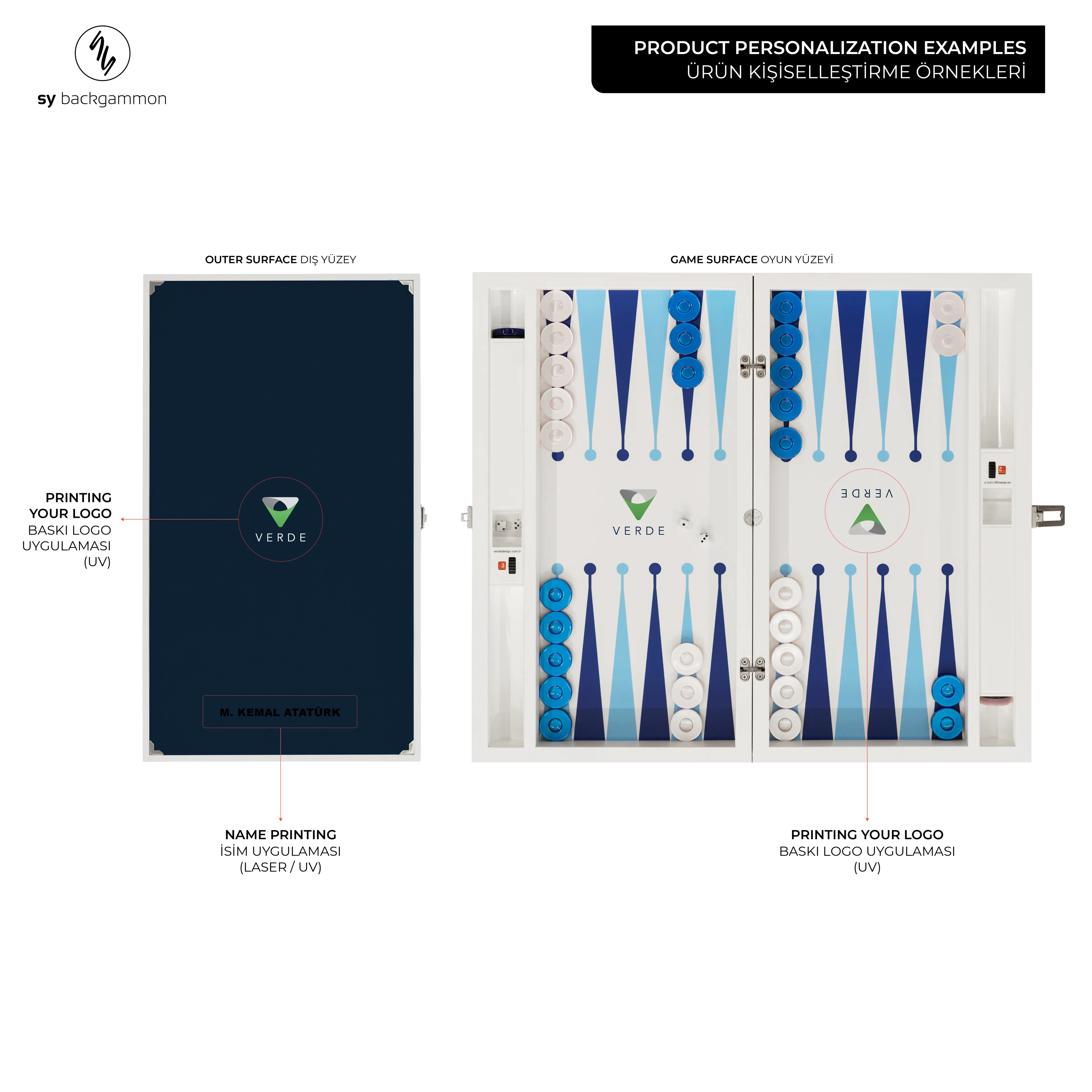 Merba Tavla 35 El Yapımı Tavla Takımı - Ultramarin Deri ile Kişiselleştirilmiş Premium, Özel İsim ve Logo, Yüksek Kaliteli Ahşap Tahta - 893