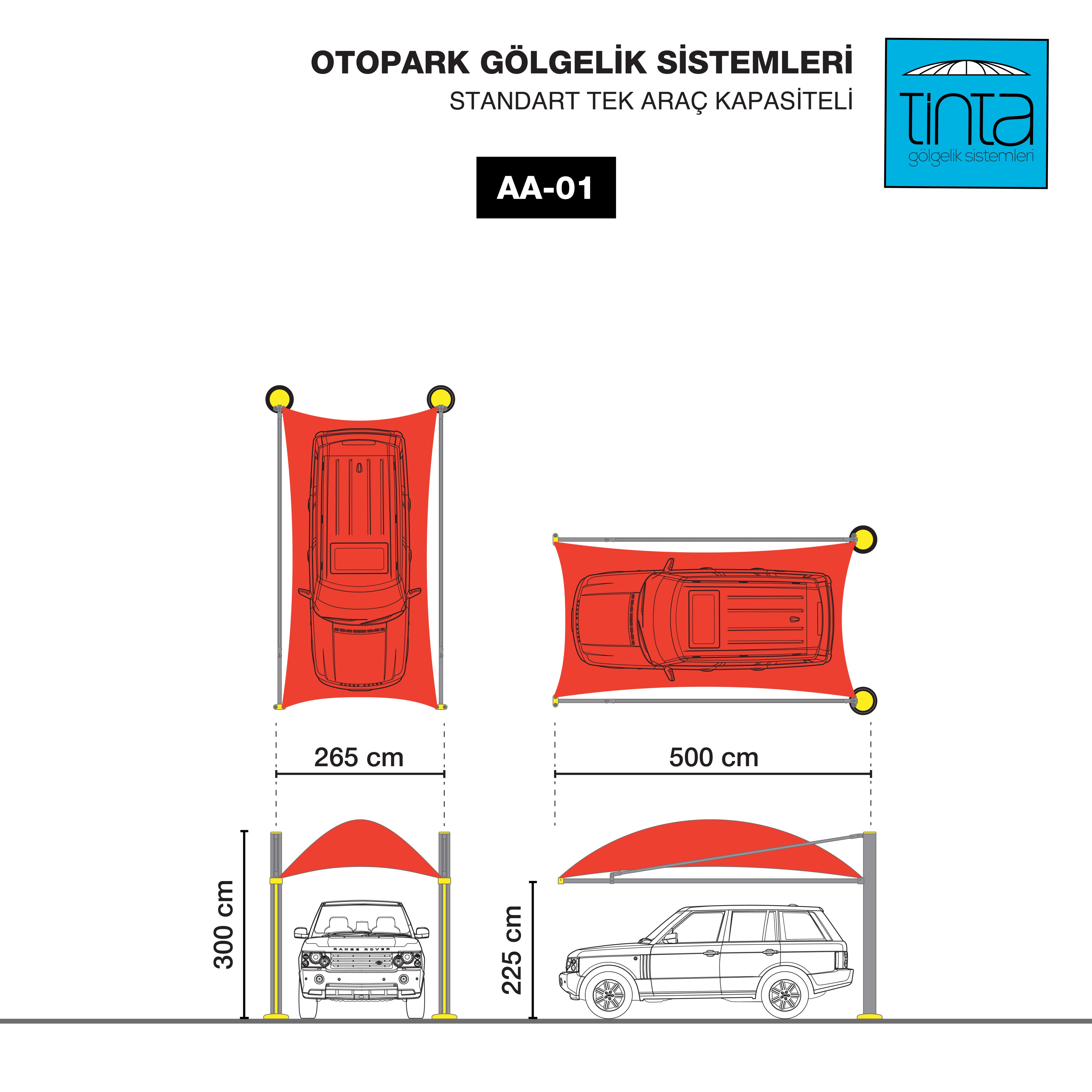 Otopark Gölgelik Sistemleri (Standart Araç Grupları) - Standart Tek Araç Kapasiteli