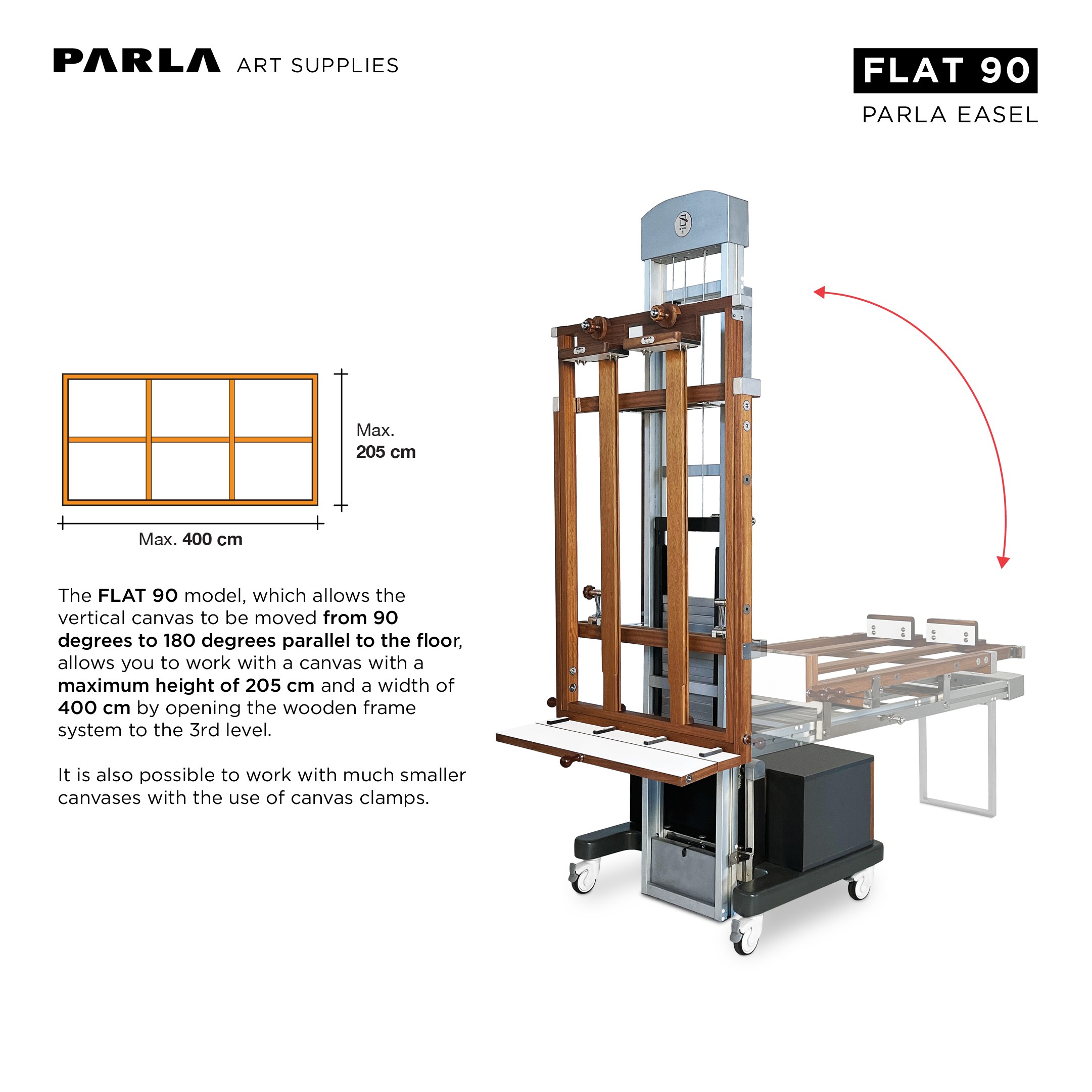 Flat Series Easel 90: Professional Iroko Wood Portable Special Design Easel Stand for Artists and Museums