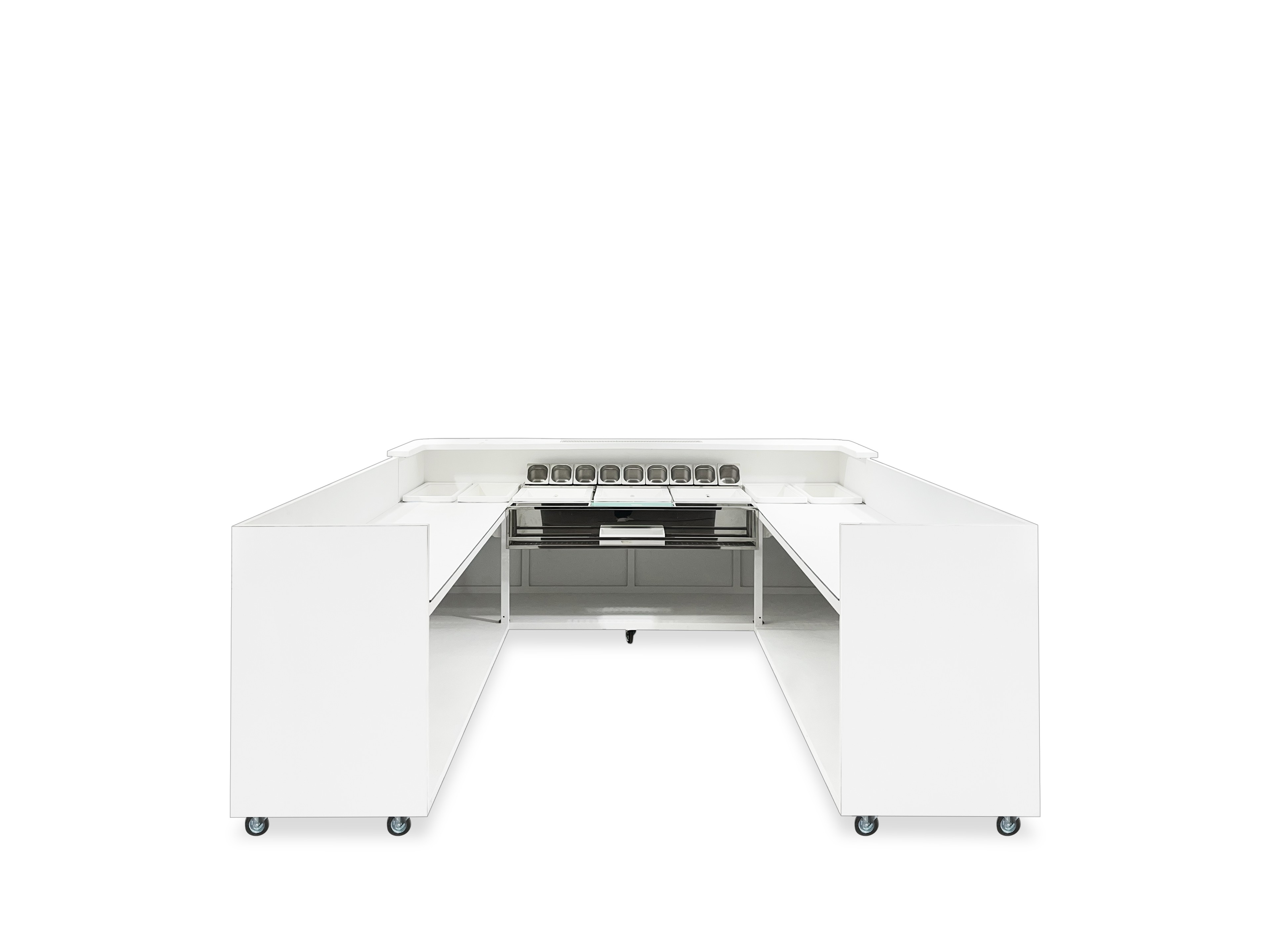 Deluxe Mobile Bar D-300 / Station - Alüminyum, Paslanmaz Çelik ve Fiberglas, Buz Kapları, Oteller veya Etkinlikler için Raflar