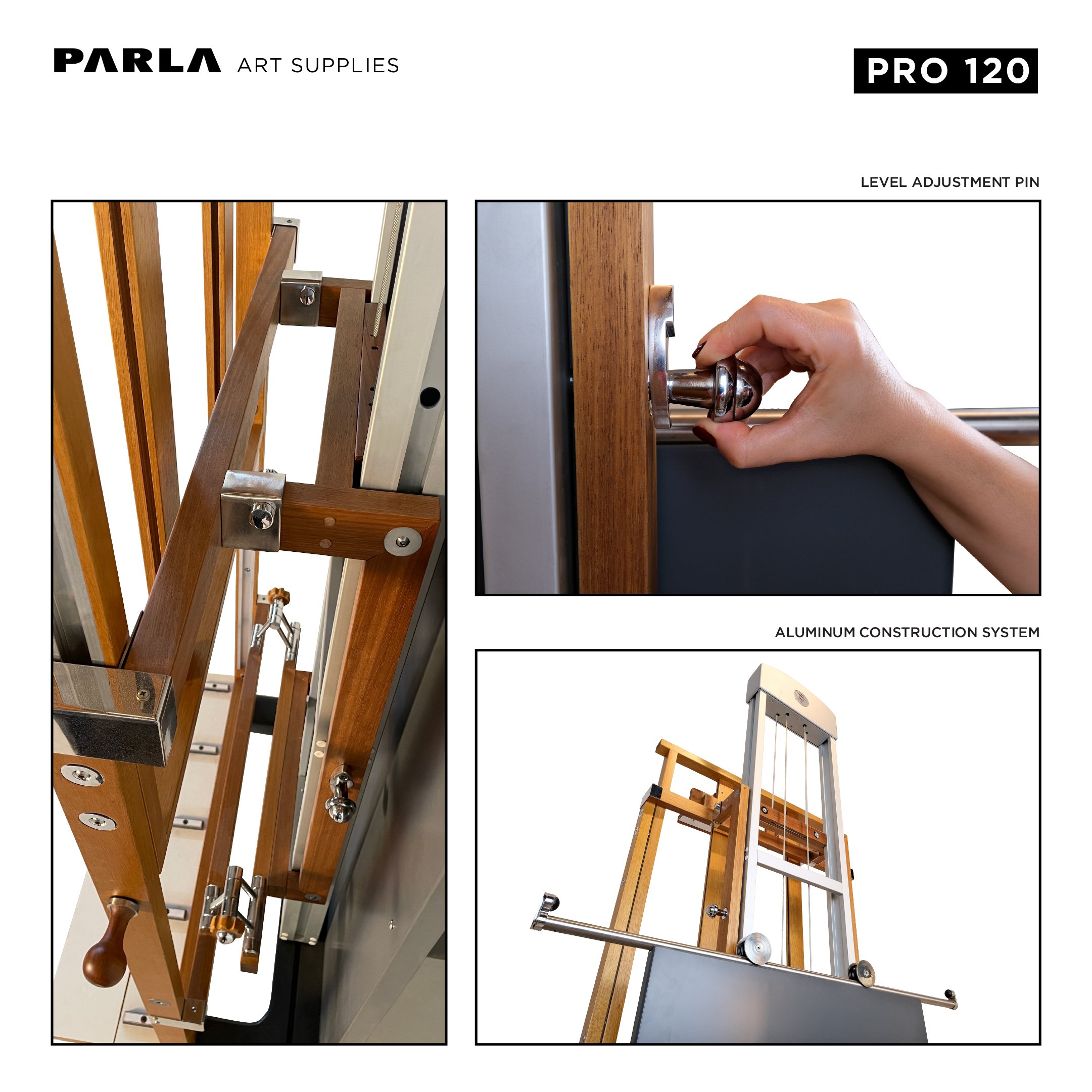 Pro Series Easel 120: Professional Iroko Wooden Portable Special Design Easel Stand for Artists and Museums