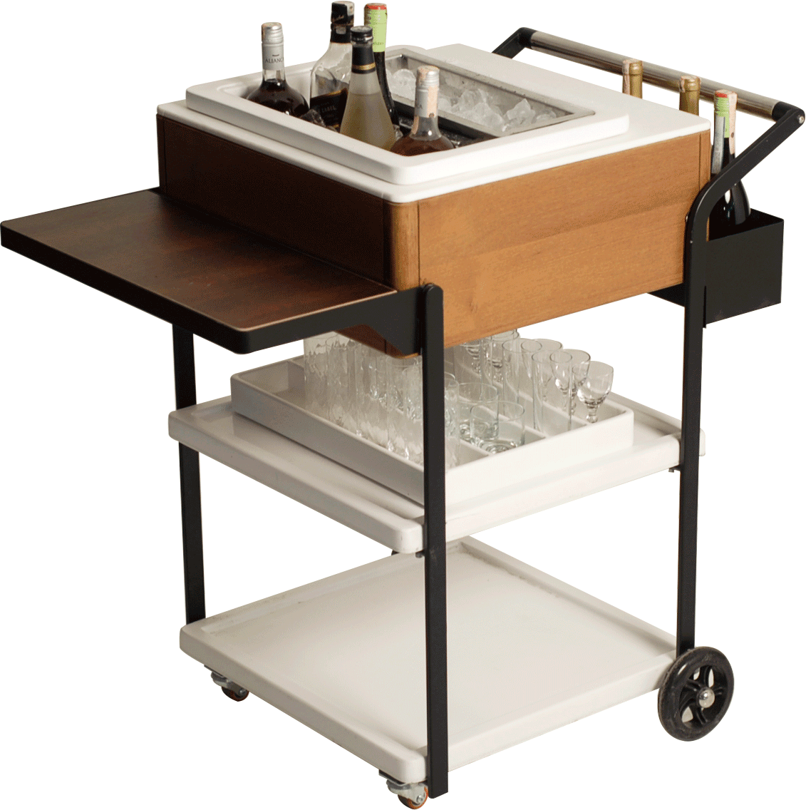 Deluxe Mobile Bar - Stainless Steel and Fiberglass, Ice Bowls, Shelves for Hotels or Events - Smart Mobile Bar