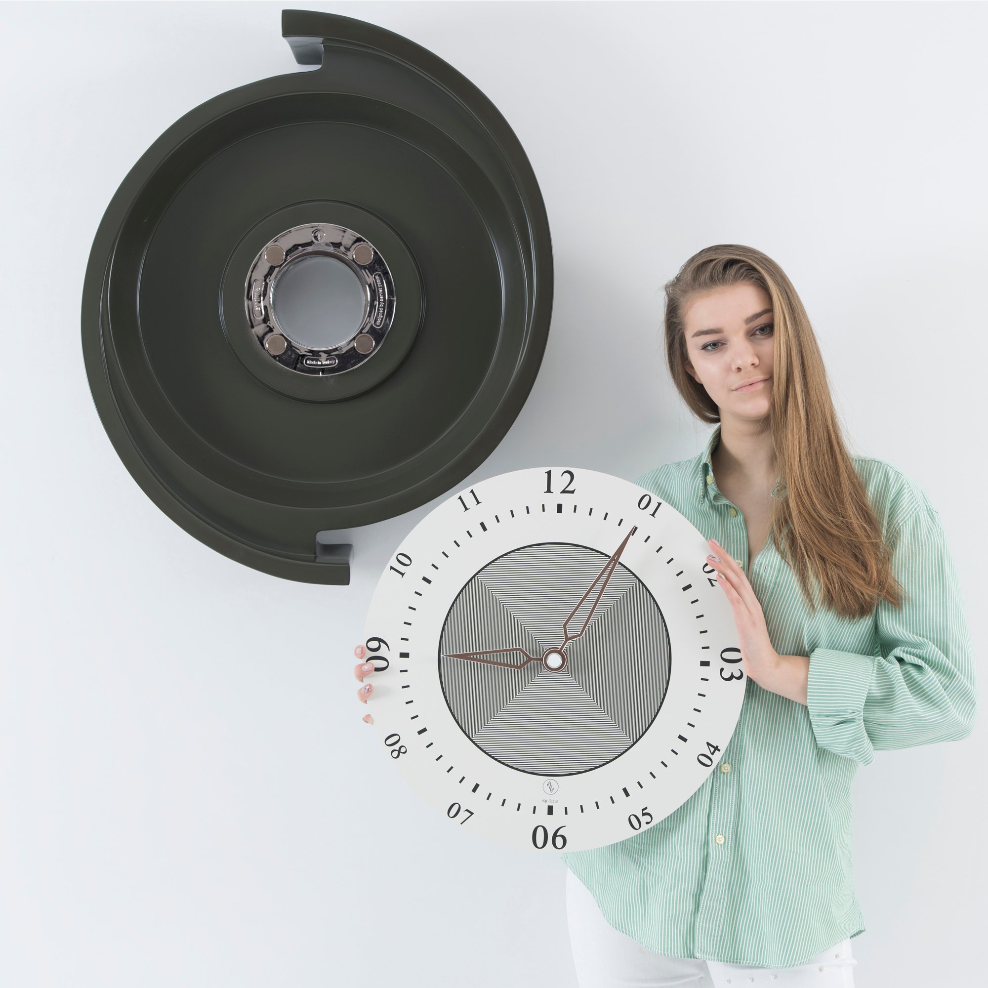 SY Time Pera 80 CM Duvar Saati - 6785 Patentli Manyetik Kadran Sistemi, Ayarlanabilir Kollar, Fiberglas ve Alüminyum Tasarım